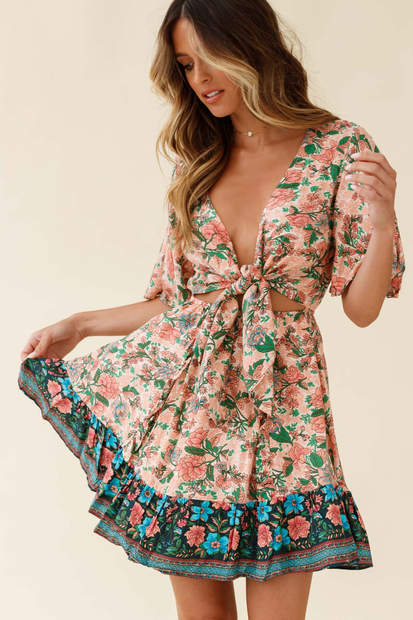 tie knot cut out dress ASOS DESIGN satin knot detail cut-out midaxi dress in green