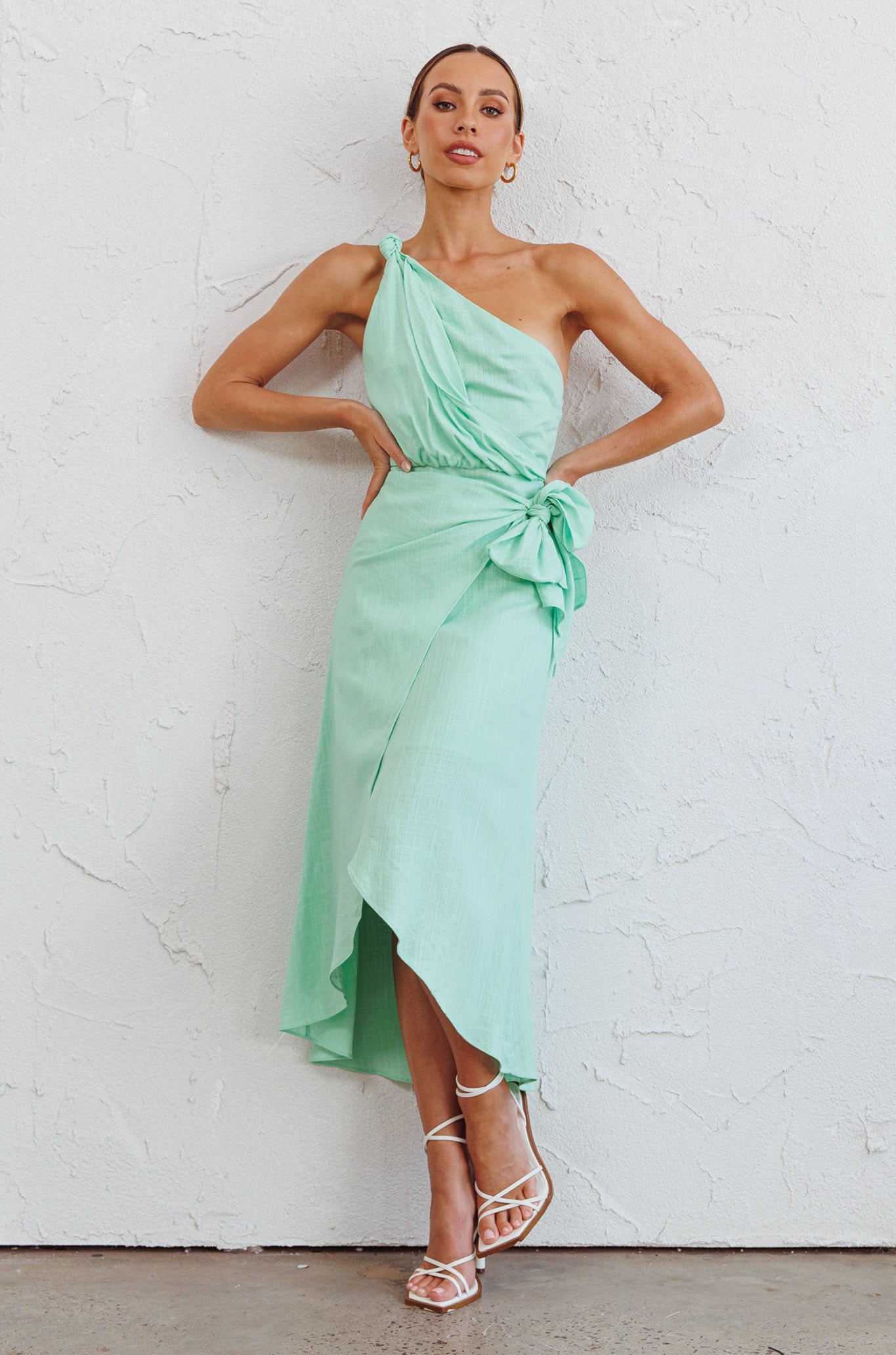 midi mint green dress Island Time One-Shoulder Midi Dress Mint