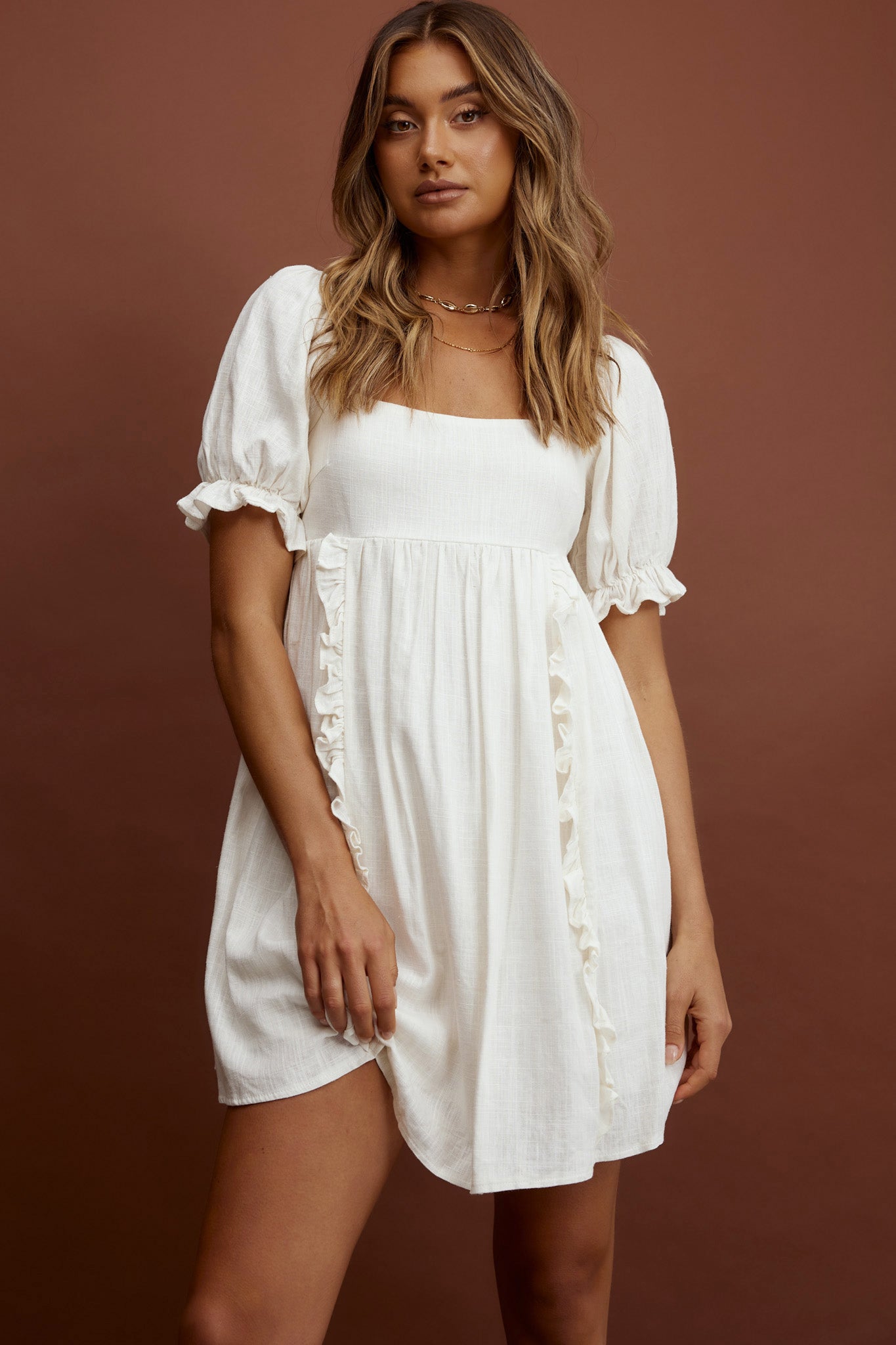 Macedonia Puff Sleeve Babydoll Dress Cream Macedonia Puff Sleeve Babydoll Dress Cream