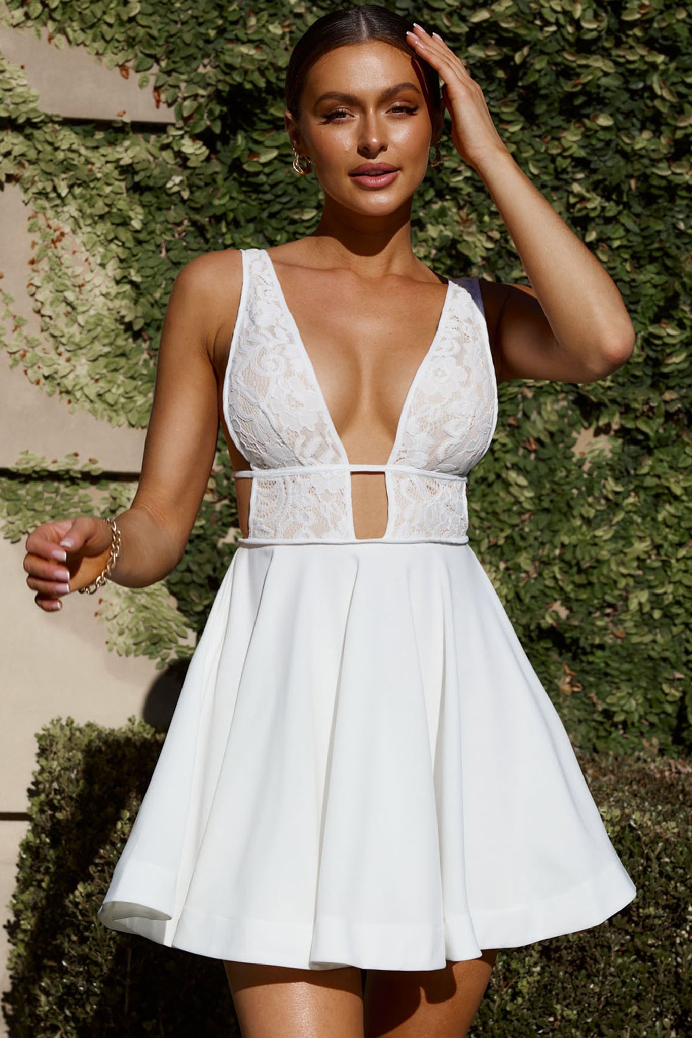 Shailene Lace Bodice A-Line Dress White– Selfie Leslie