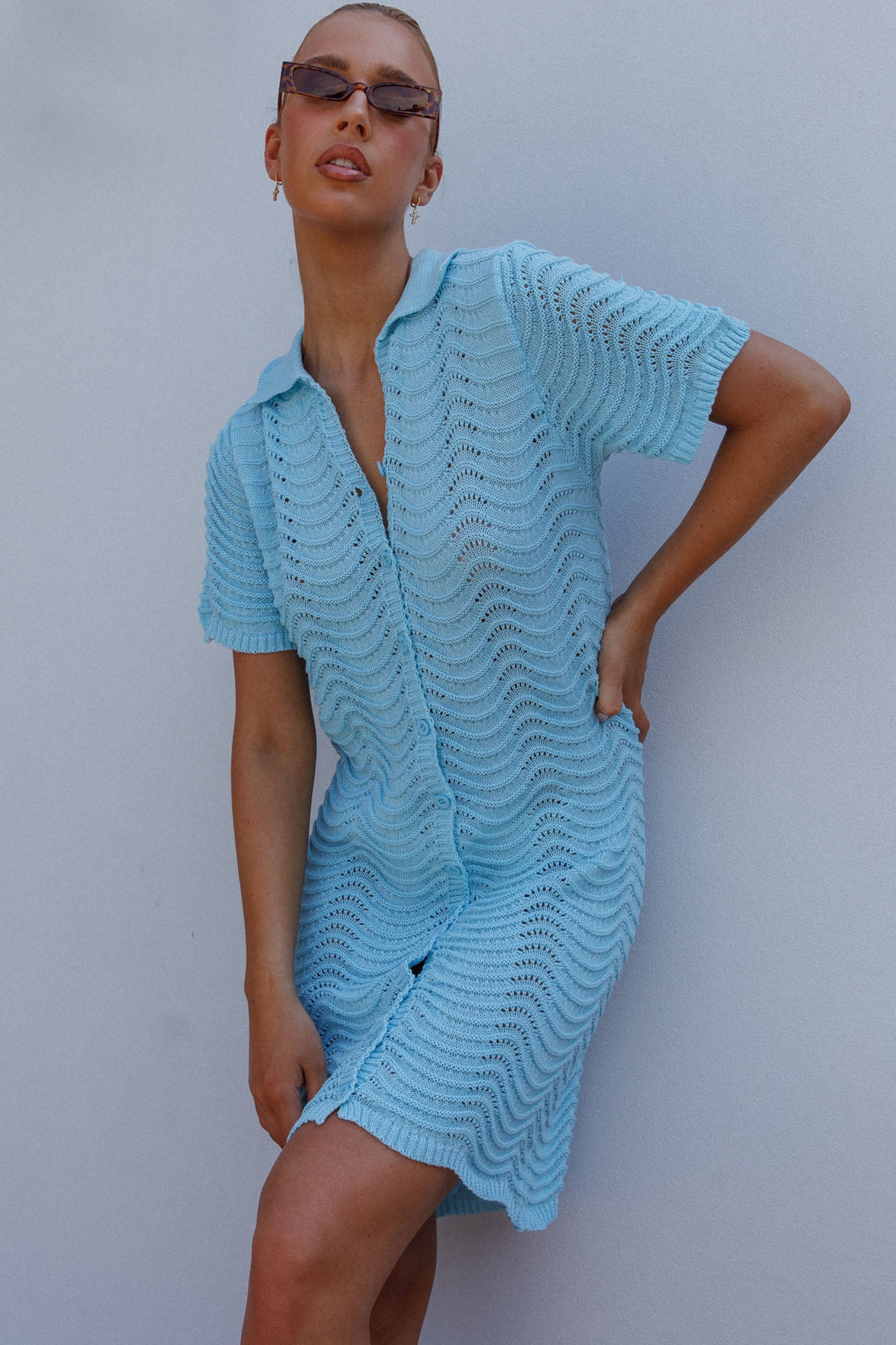 princess polly baby blue dress Cotton Linen Gingham Shirt Dress Cobalt Blue | Zenzee main image 1