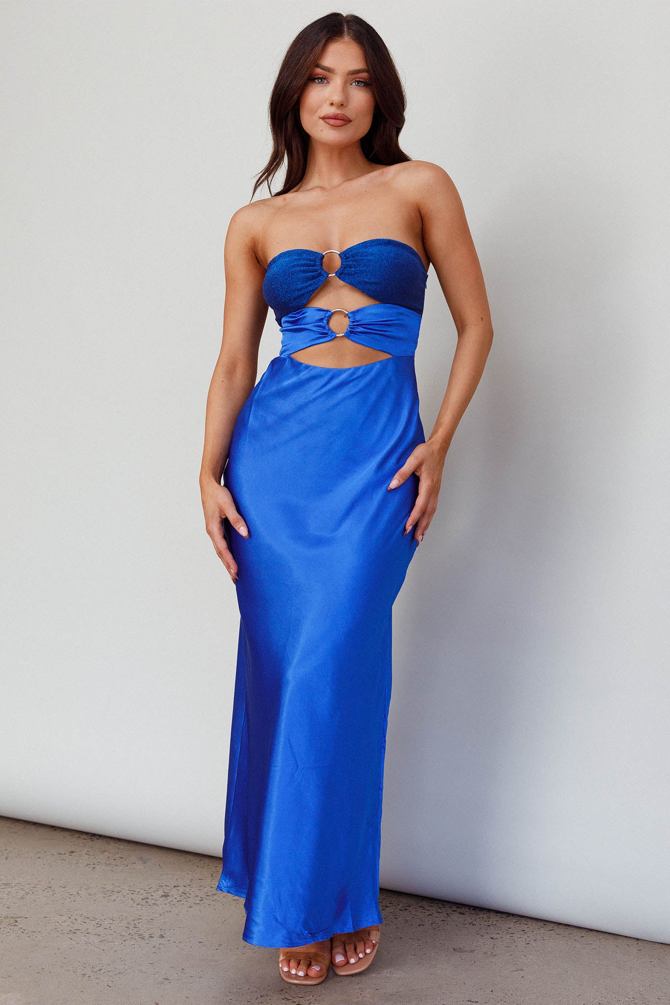 L'Amore Cut-Out Bodice Midi Dress Deep Blue Selfie Leslie L'Amore Cut-Out Bodice Midi Dress Deep Blue Selfie Leslie