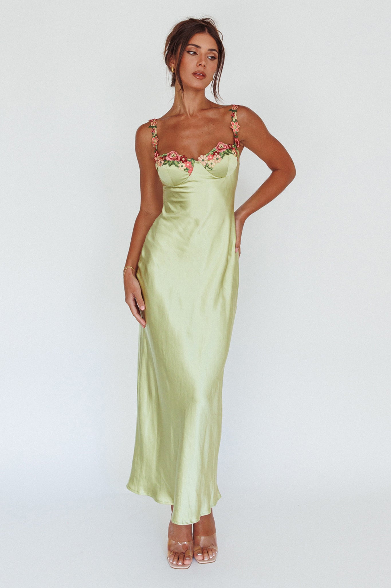 Rose Garden Floral Applique Midi Dress Lime Rose Garden Floral Applique Midi Dress Lime