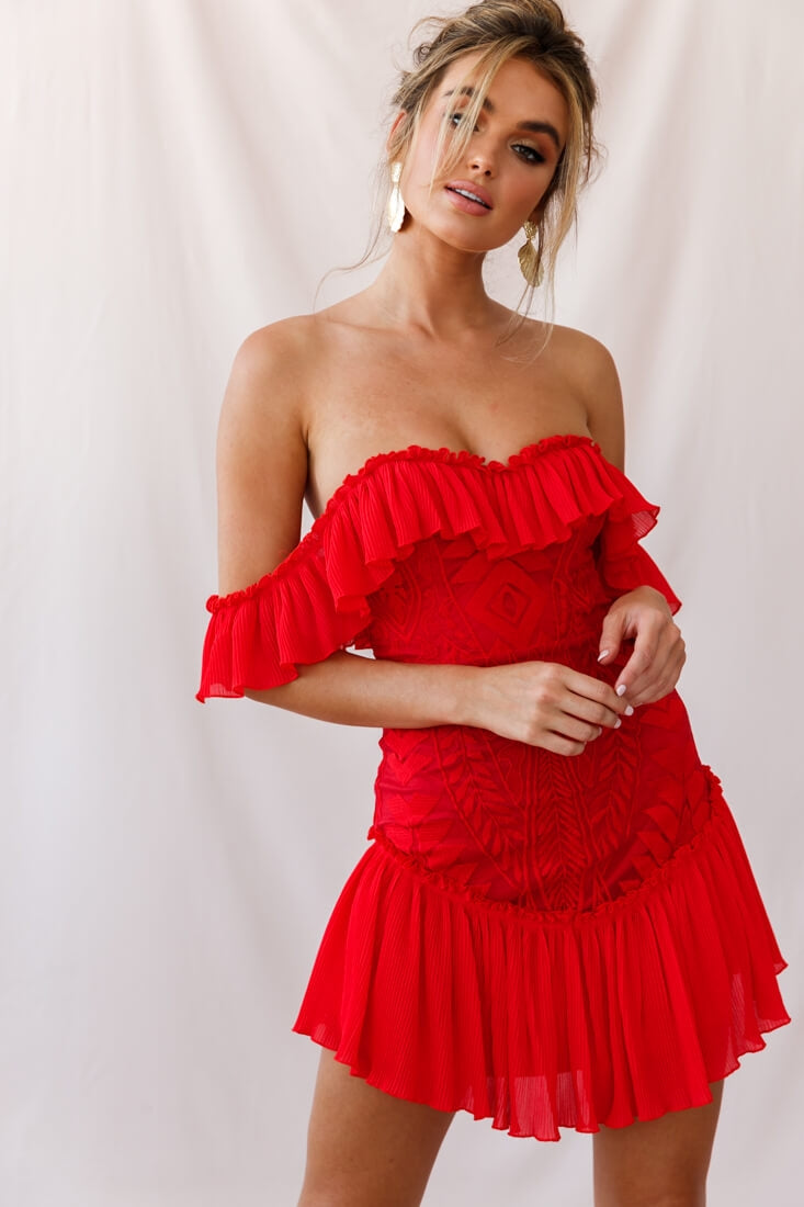 Shop the Dreamy OffShoulder Mini Dress Red Selfie Leslie