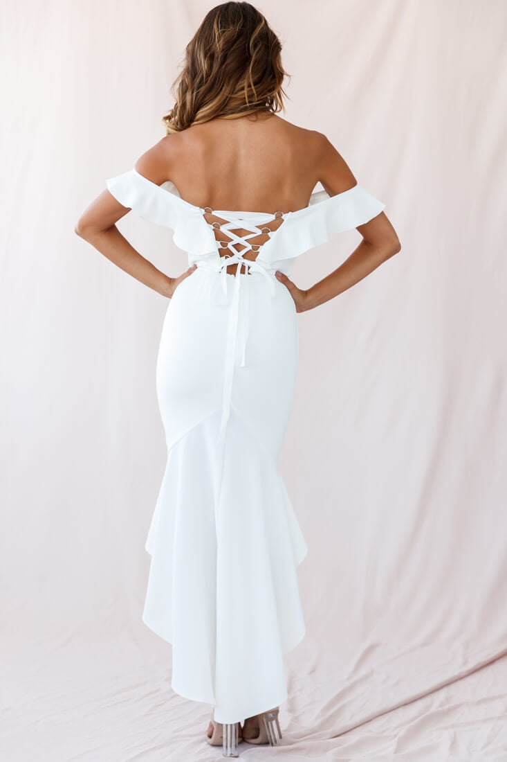 Shop the Cloud 9 Bardot Neckline Corset Back Dress White