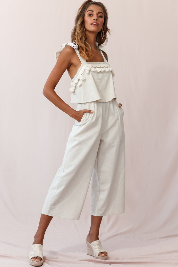 Sirocco Tassel Trim Tied Shoulder Dress White main image 0