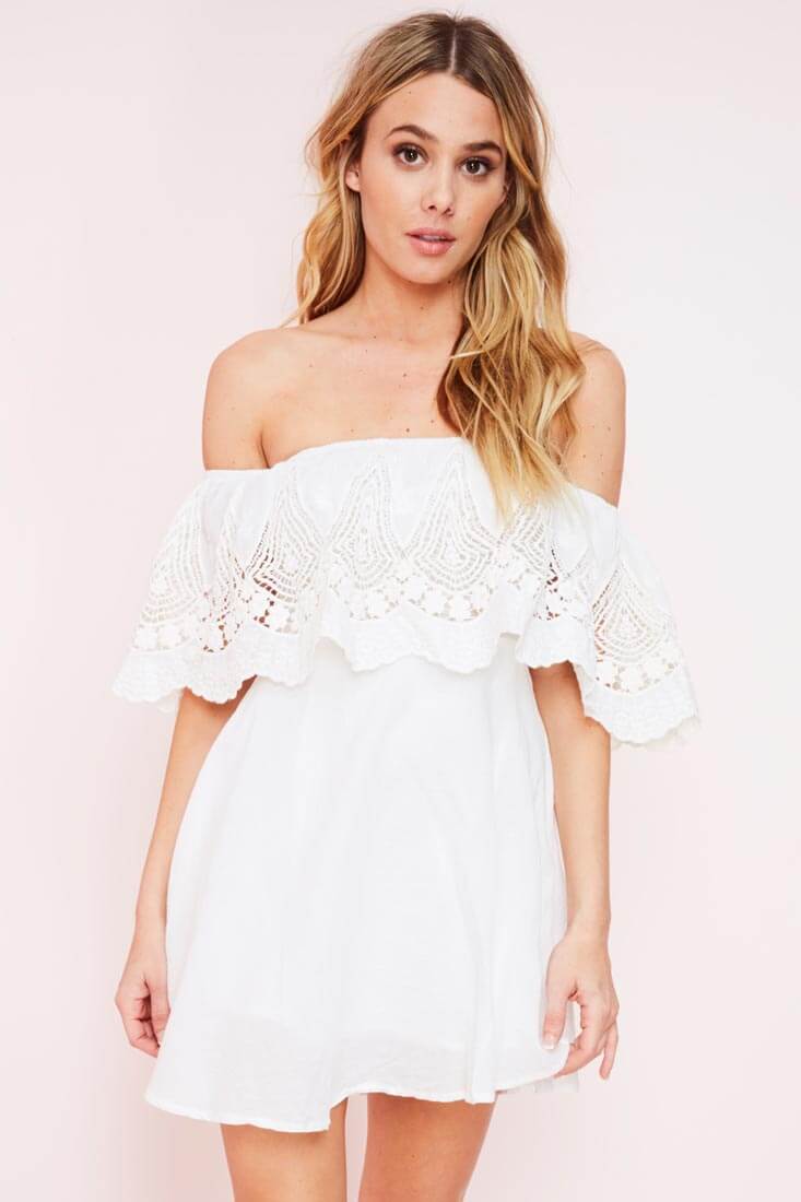 casual mini white dress Straplie Summer In Italy Ruffled Mini