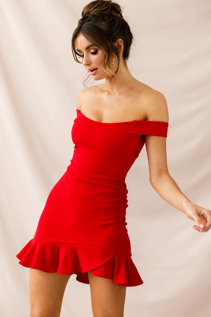 Brigitte Off-Shoulder Mini Dress Red Selfie Leslie Brigitte Off-Shoulder Mini Dress Red Selfie Leslie