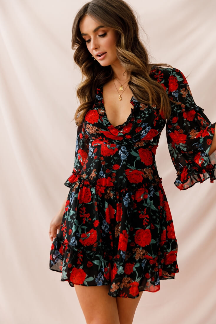 Albany Lace Up Back Frill Dress Beige