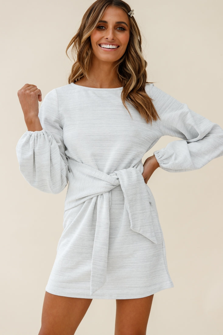 Rapt Waist Tie Bishop Sleeve Knit Dress Steel Grey Rapt Waist Tie Bishop Sleeve Knit Dress Steel Grey
