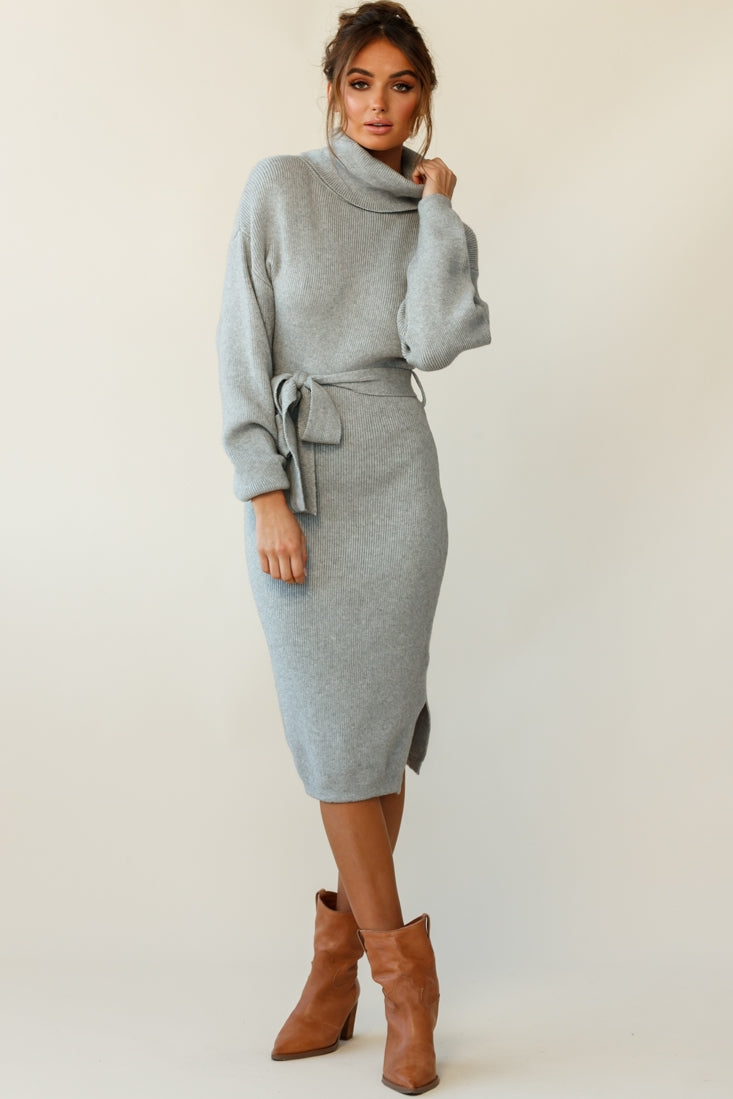 Marco Long Sleeve Turtleneck Knit Midi Dress Grey | Selfie Leslie Marco Long Sleeve Turtleneck Knit Midi Dress Grey | Selfie Leslie