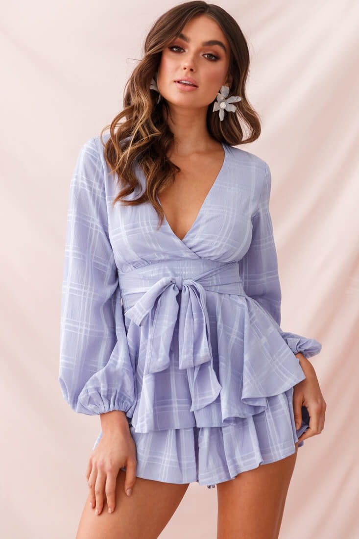 Maddox Fit & Flare Long Sleeve Romper Lavender– Selfie Leslie