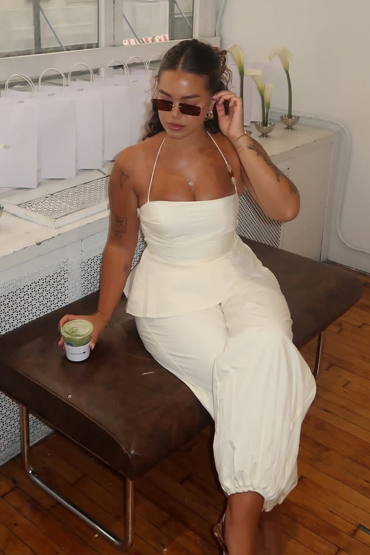 Tilah Drawstring Balloon Pants Cream by Selfie Leslie