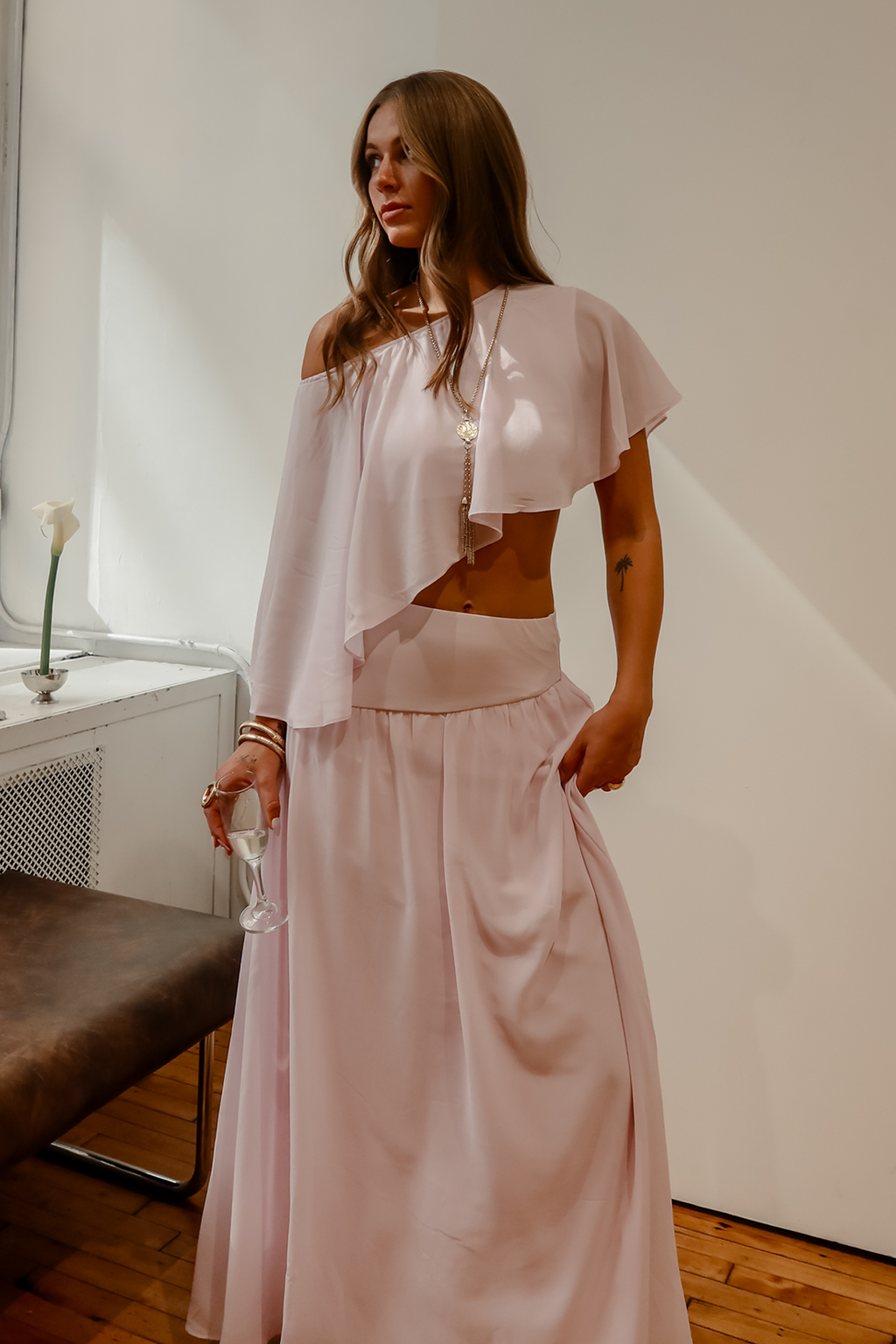 Lela Cutout Flutter Crop Top Blush