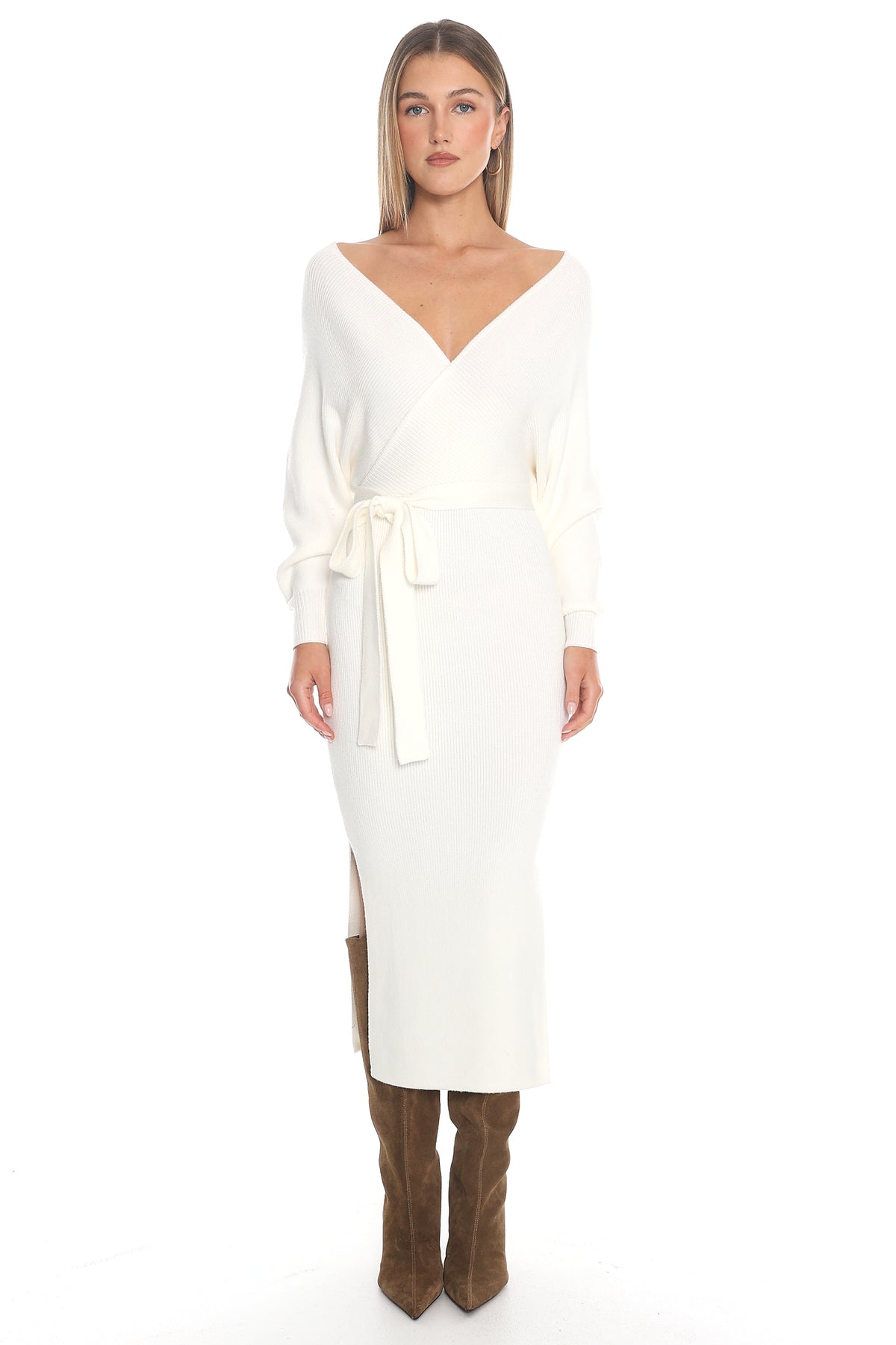Cameo Batwing Knit Midi Dress Ivory by Selfie Leslie