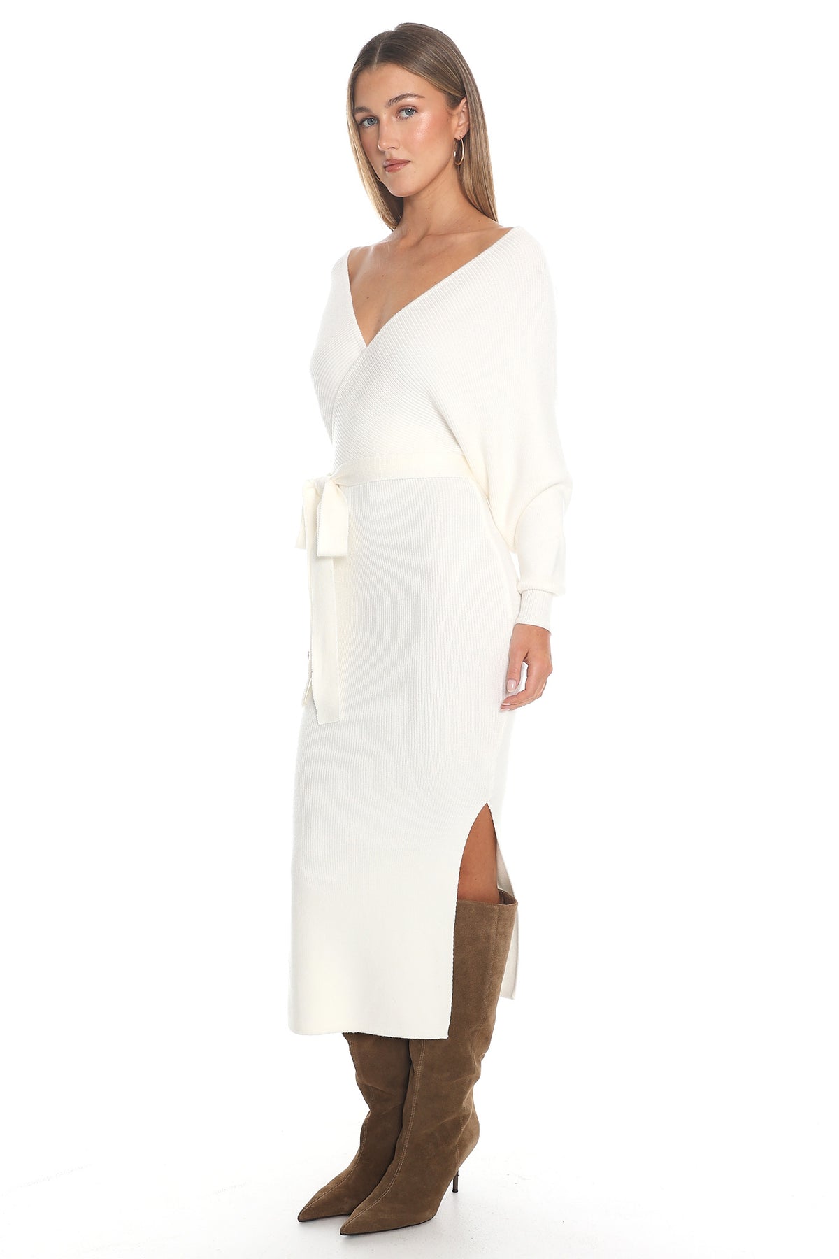 Cameo Batwing Knit Midi Dress Ivory by Selfie Leslie