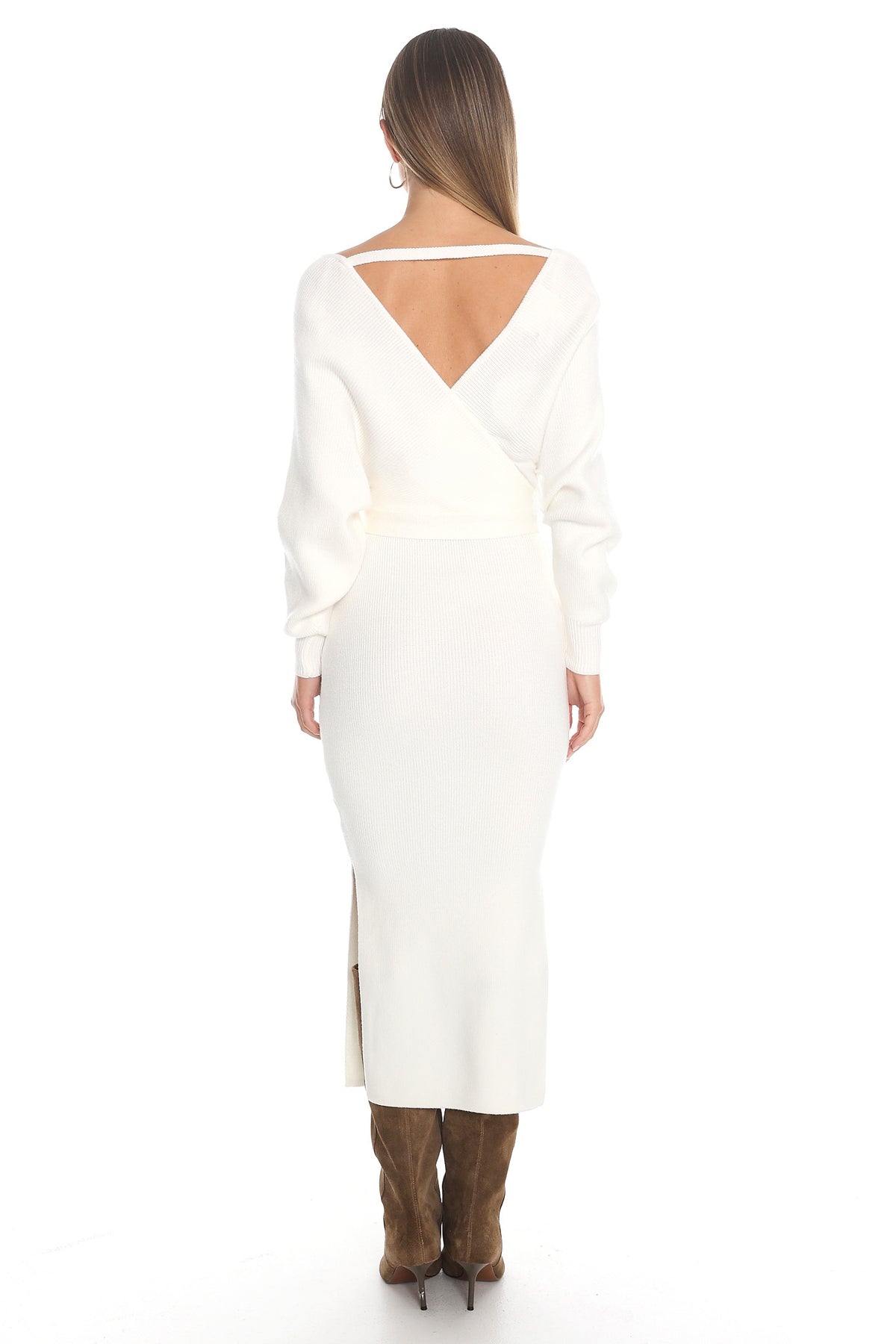 Cameo Batwing Knit Midi Dress Ivory by Selfie Leslie