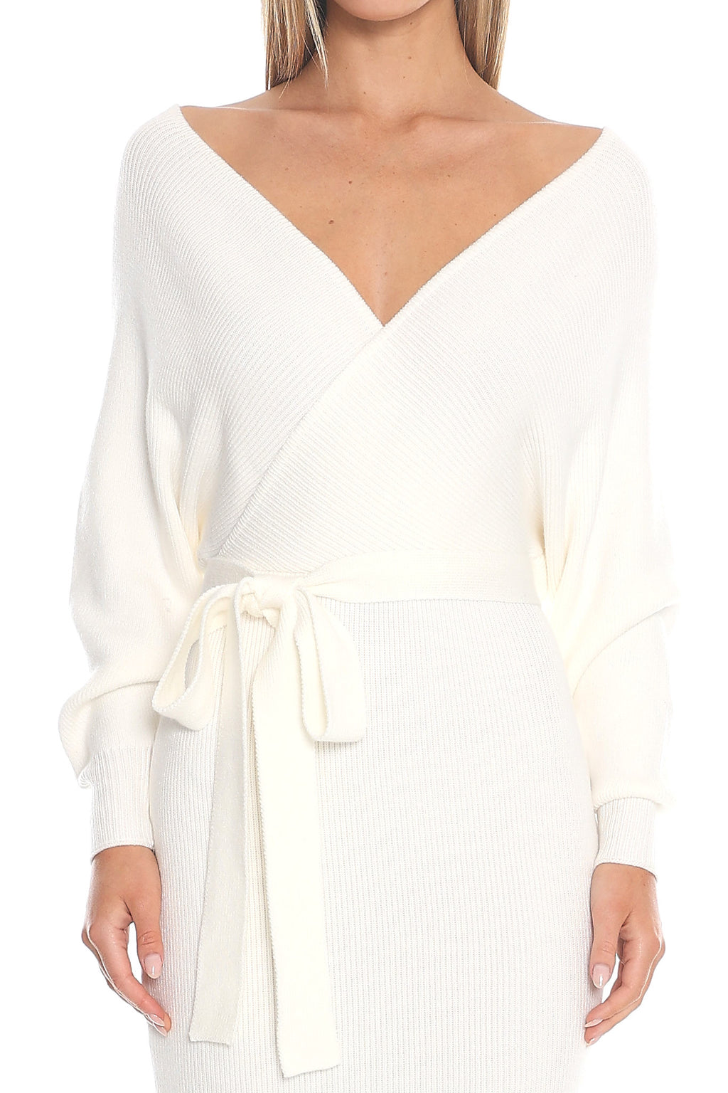 Cameo Batwing Knit Midi Dress Ivory by Selfie Leslie