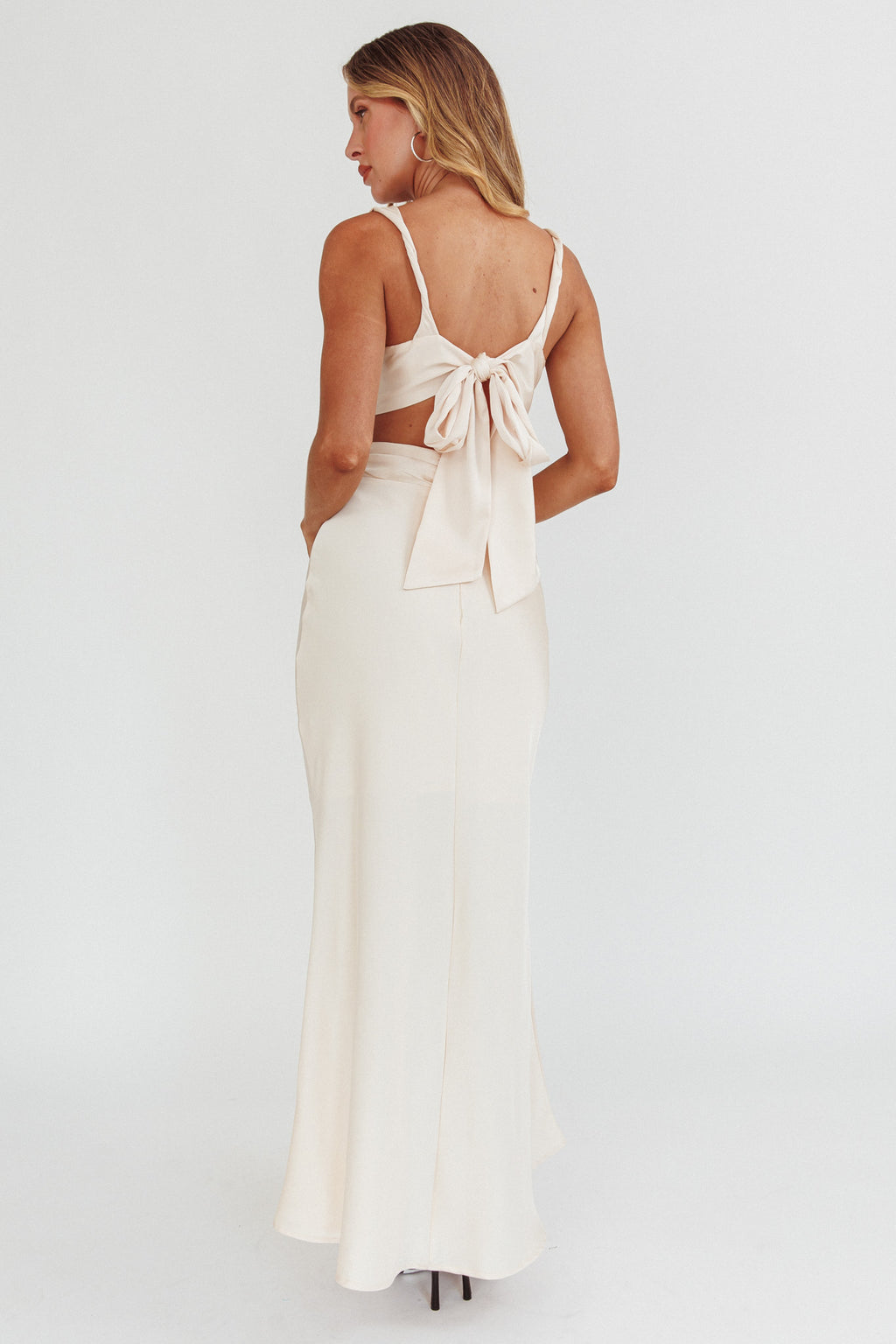Harper Cut-Out Bow Back Maxi Dress Oyster by Selfie Leslie