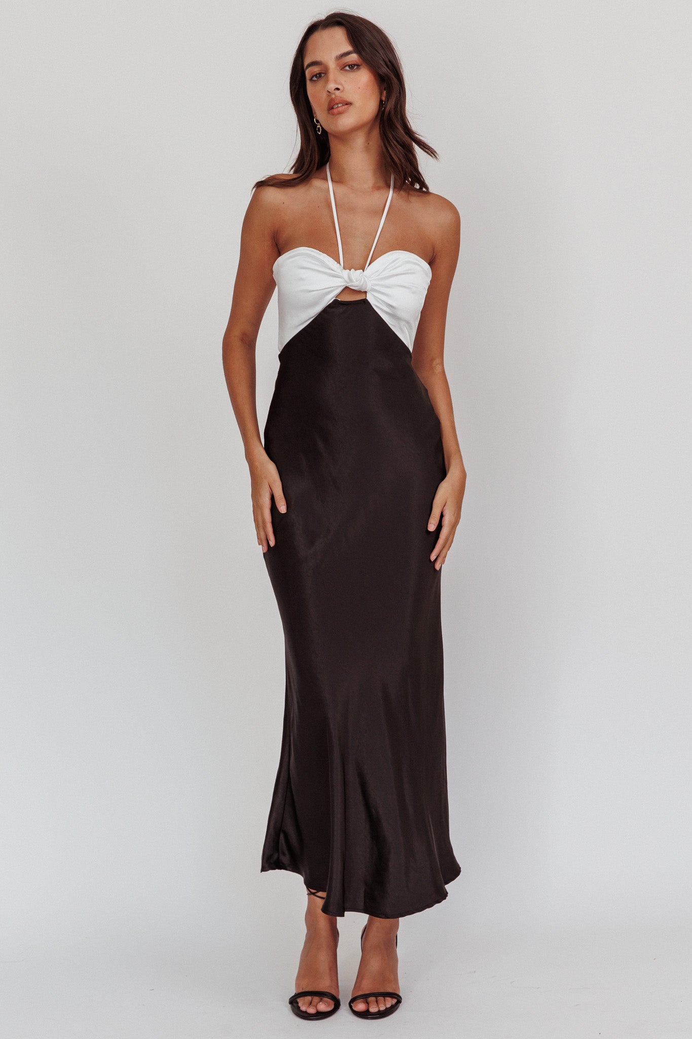 Hassie Knot Bust Halter Midi Dress Black by Selfie Leslie