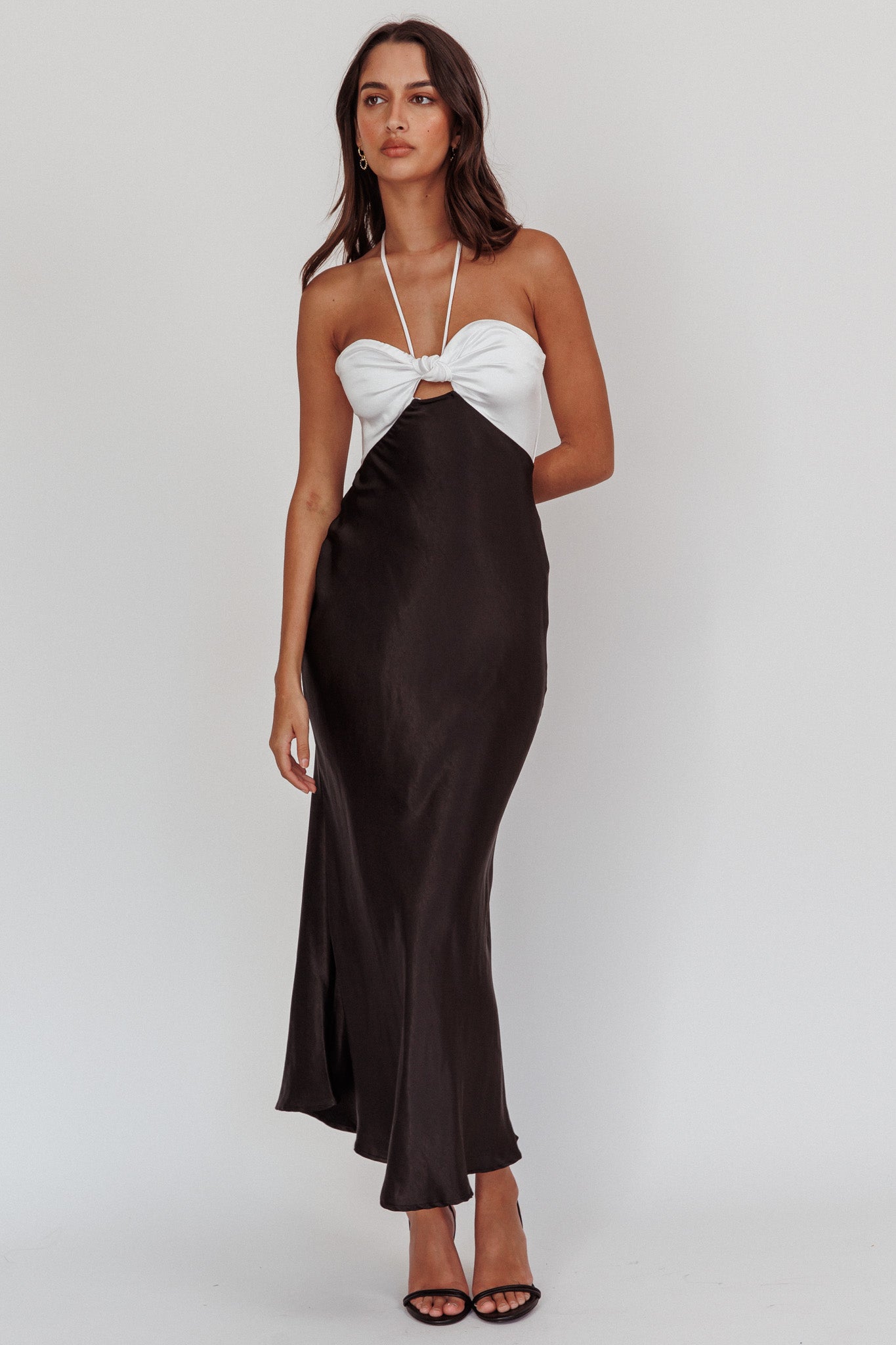 Hassie Knot Bust Halter Midi Dress Black by Selfie Leslie