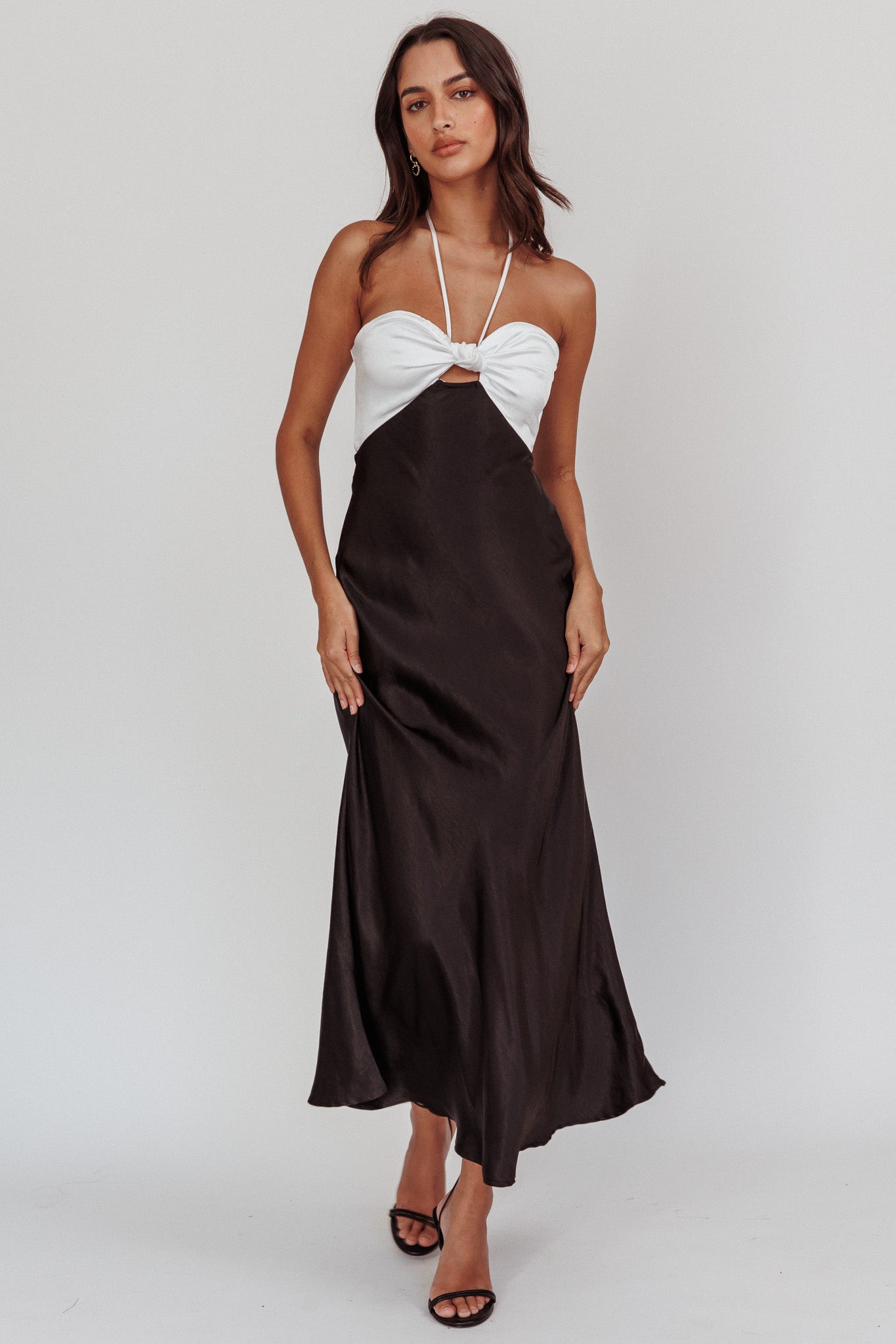 Hassie Knot Bust Halter Midi Dress Black by Selfie Leslie
