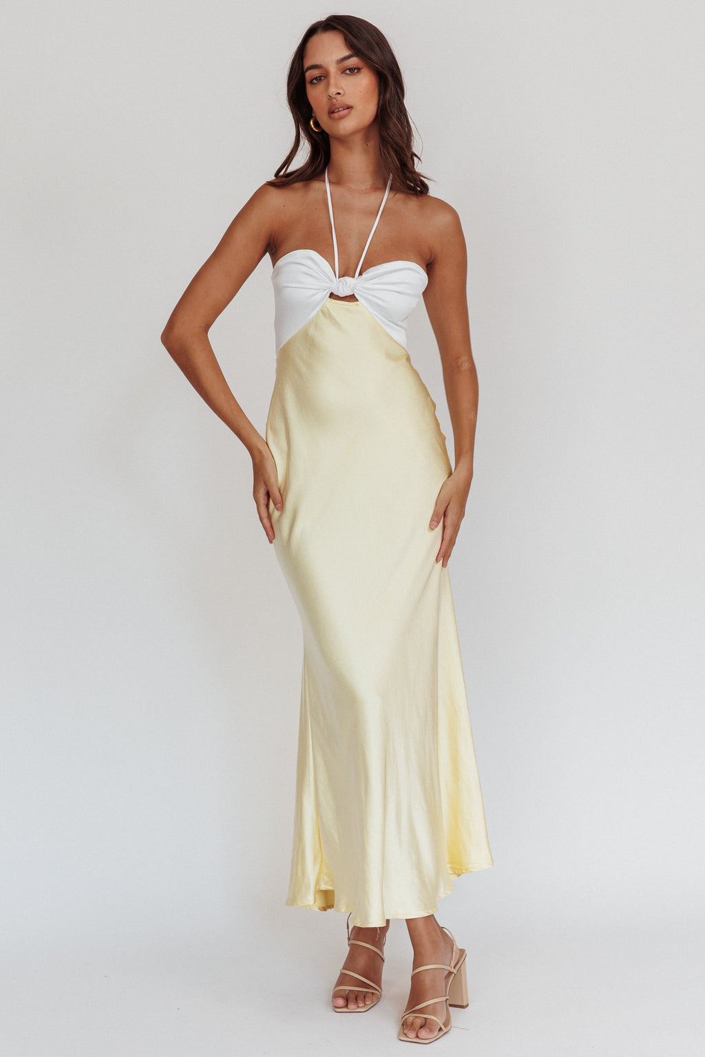 Hassie Knot Bust Halter Midi Dress Yellow by Selfie Leslie