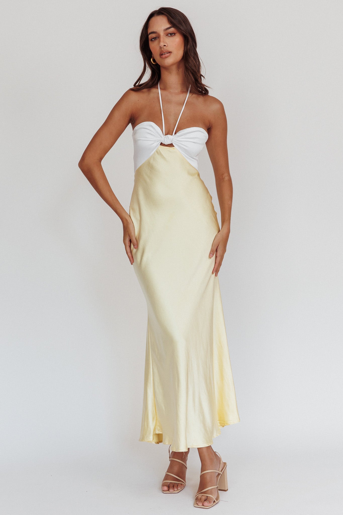 Hassie Knot Bust Halter Midi Dress Yellow by Selfie Leslie