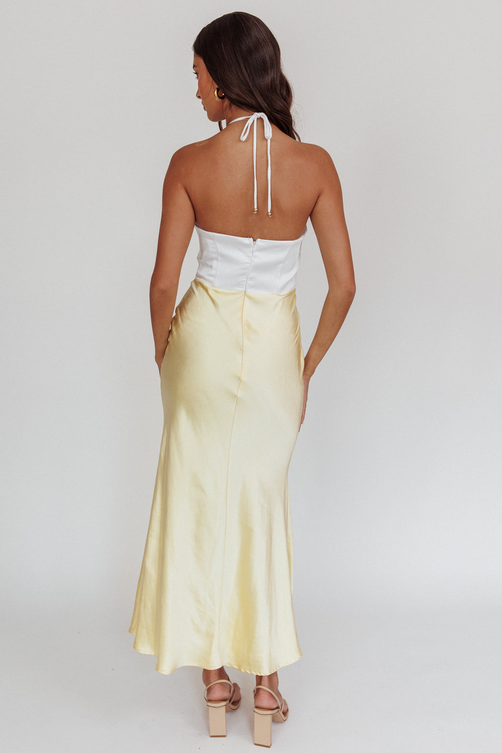 Hassie Knot Bust Halter Midi Dress Yellow by Selfie Leslie