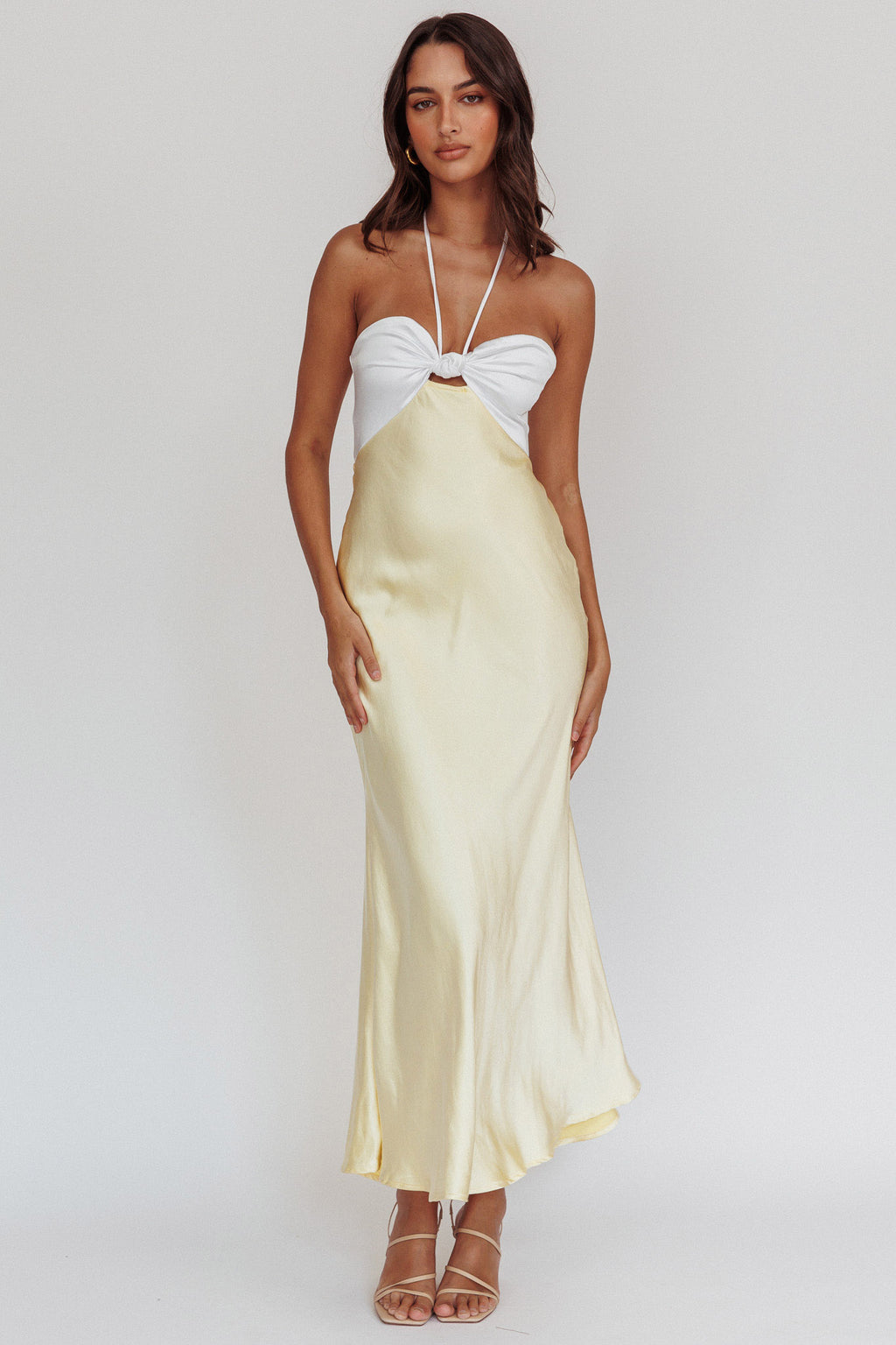 Hassie Knot Bust Halter Midi Dress Yellow by Selfie Leslie