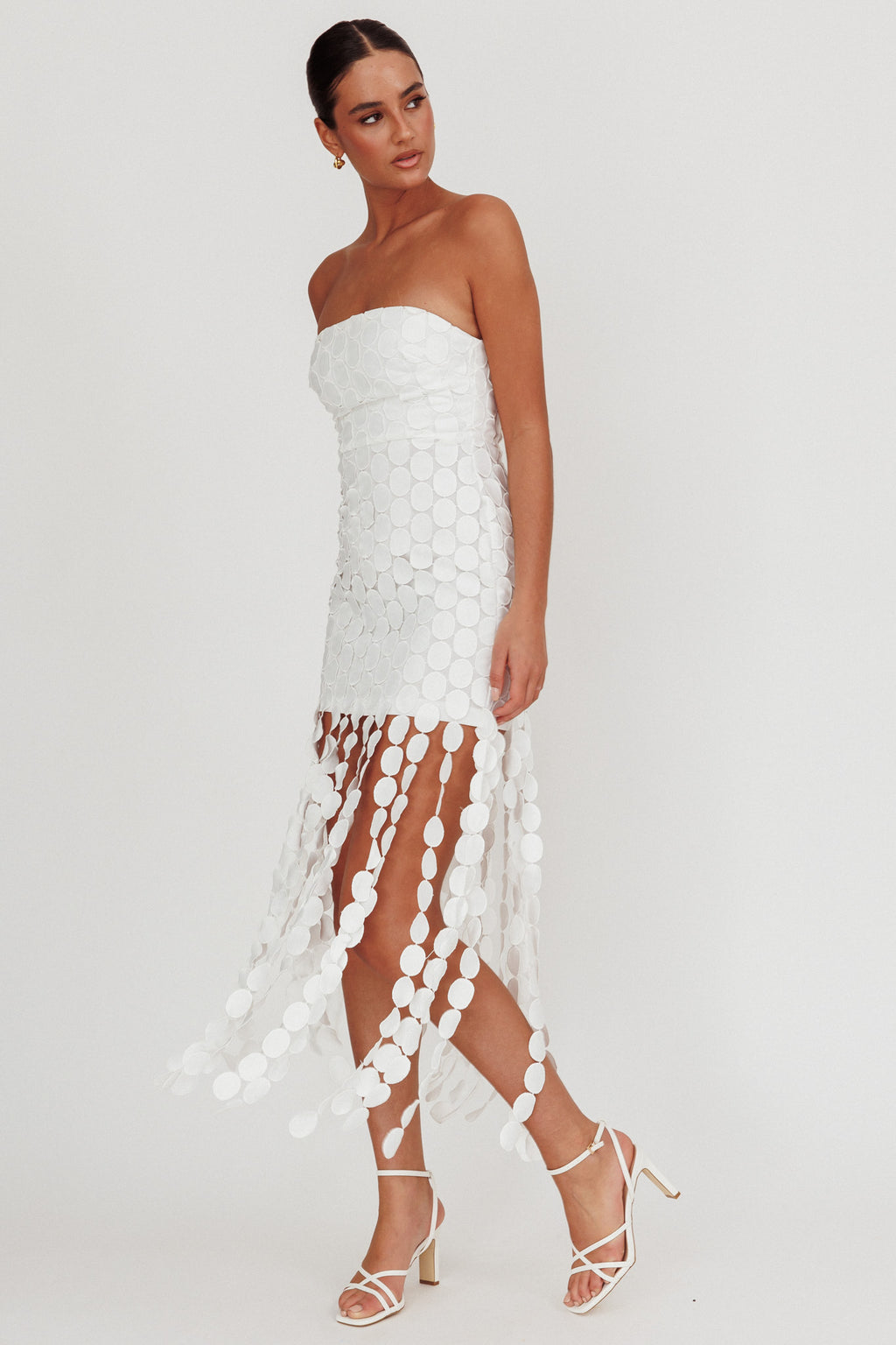 Elio Circle Trim Strapless Mini Dress White by Selfie Leslie