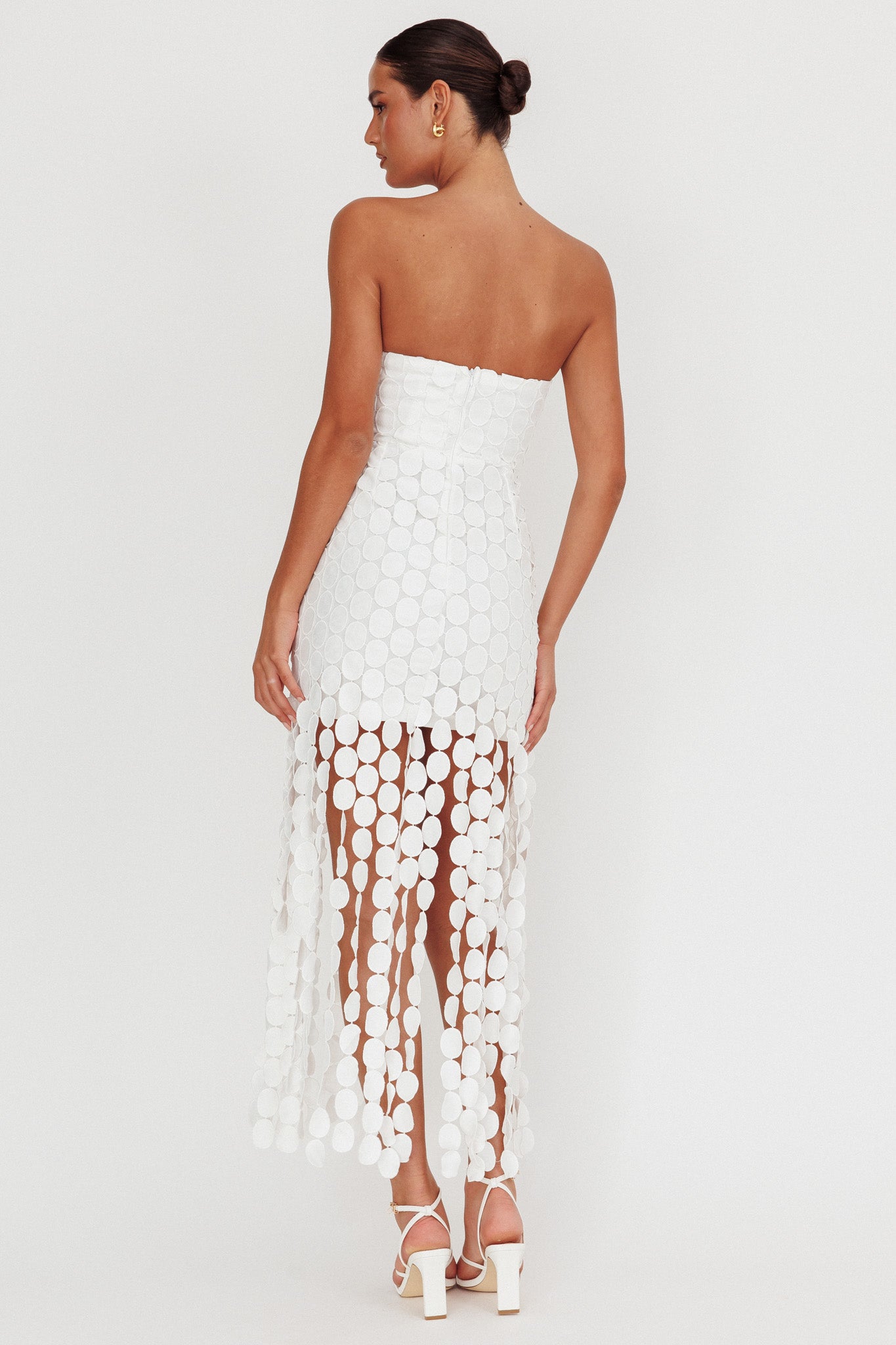 Elio Circle Trim Strapless Mini Dress White by Selfie Leslie