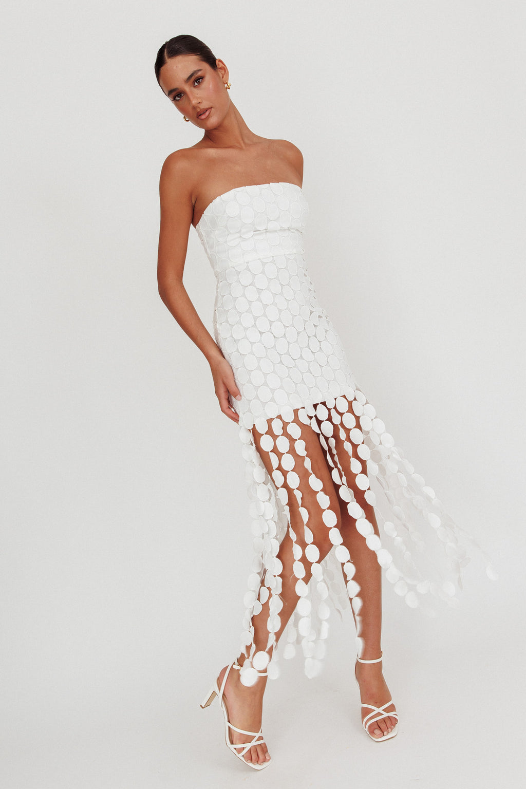 Elio Circle Trim Strapless Mini Dress White by Selfie Leslie