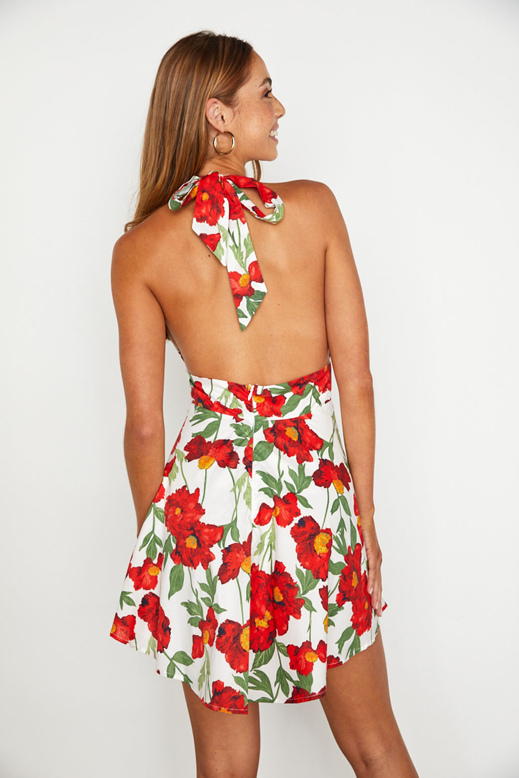 Ariana Halterneck Mini Dress Floral White/Red by Selfie Leslie