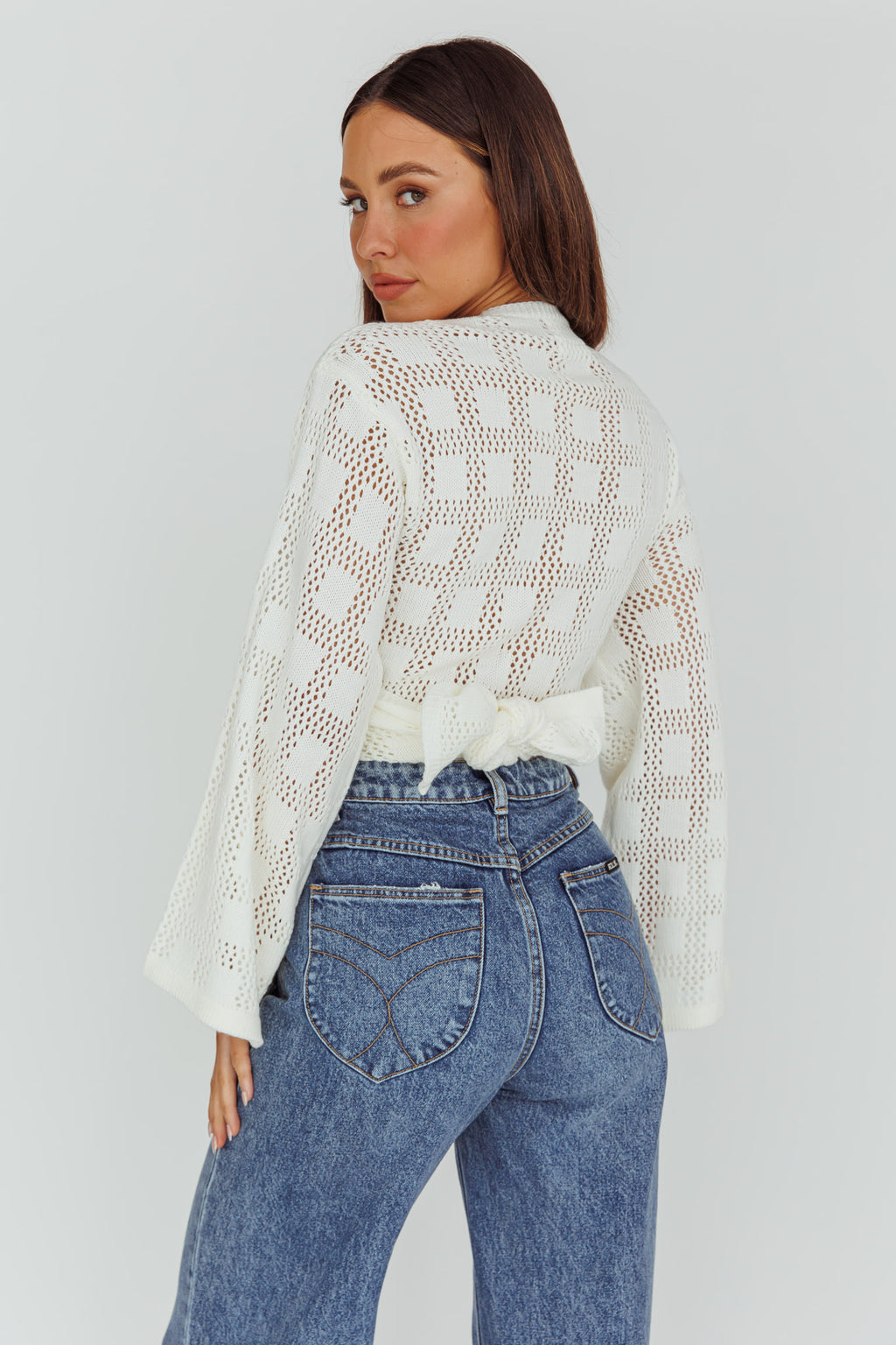 Rivera Deep-V Waist-Tie Top Crochet White by Selfie Leslie