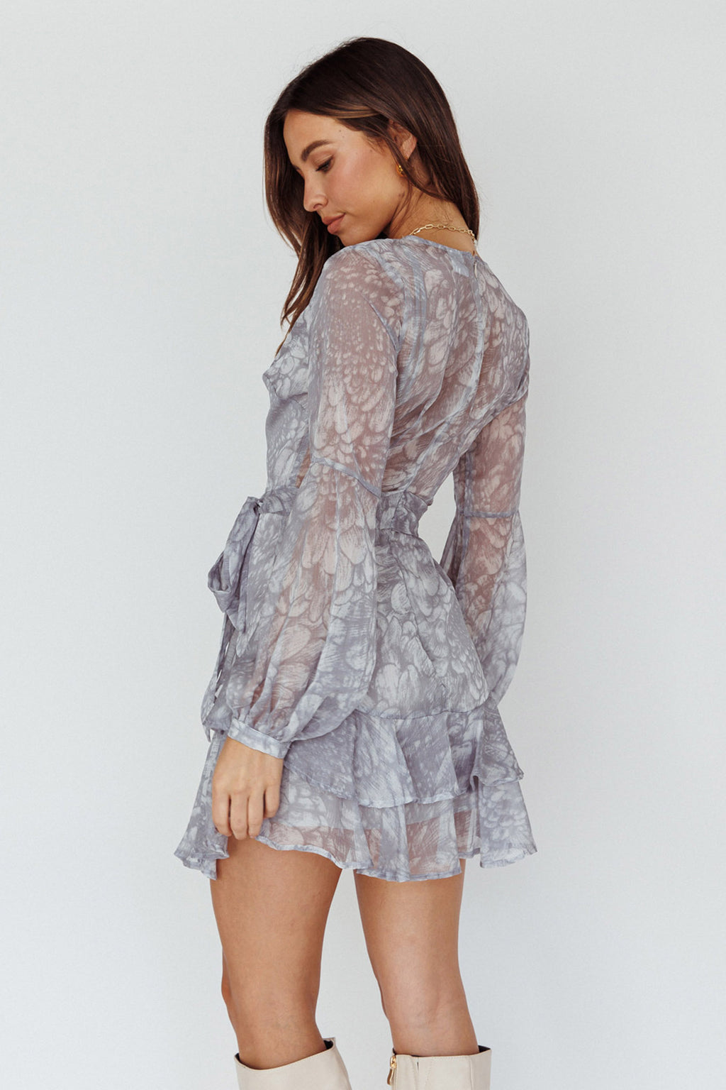 Kerry Layered Balloon Sleeve Dress Grey by Selfie Leslie
