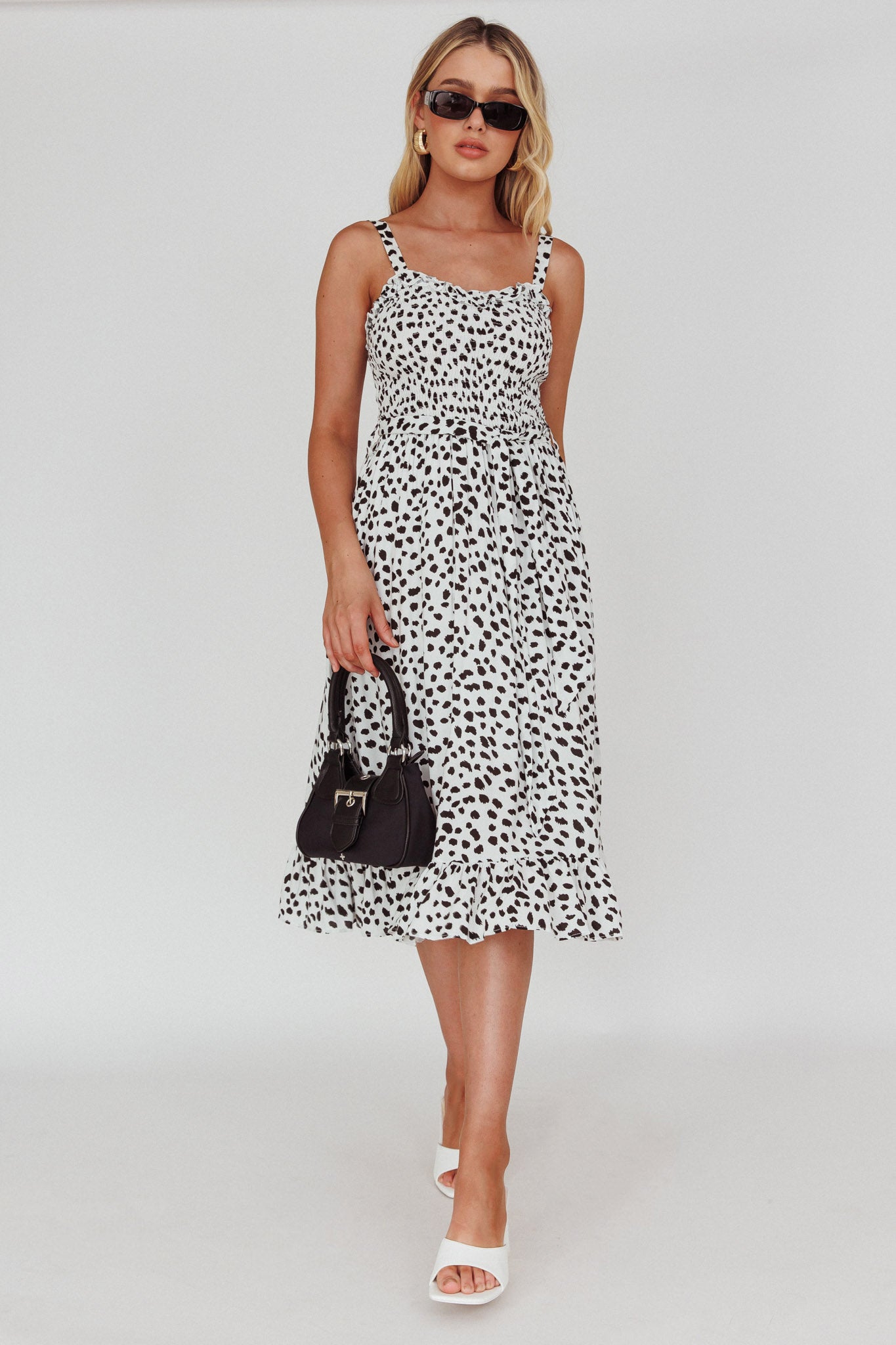 Honey Shirred Frill Midi Dress Mocha