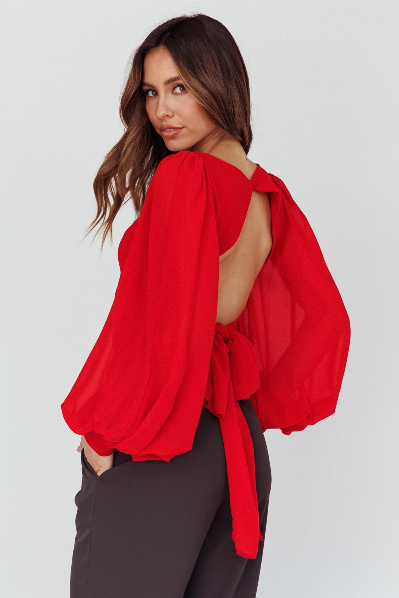 Romance Novel Sweetheart Neckline Open Back Top Red by Selfie Leslie