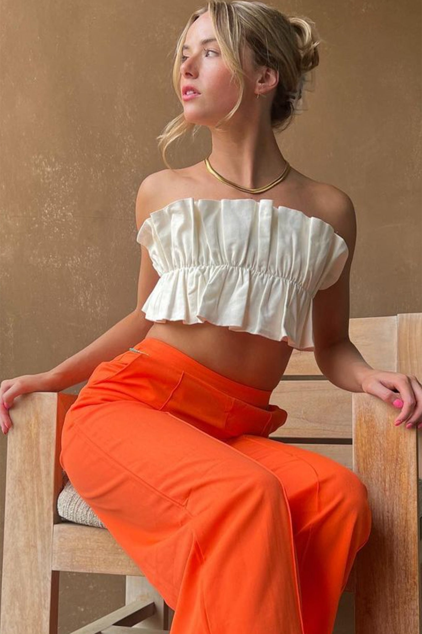 Thea Ruffle Crop Top White by Selfie Leslie