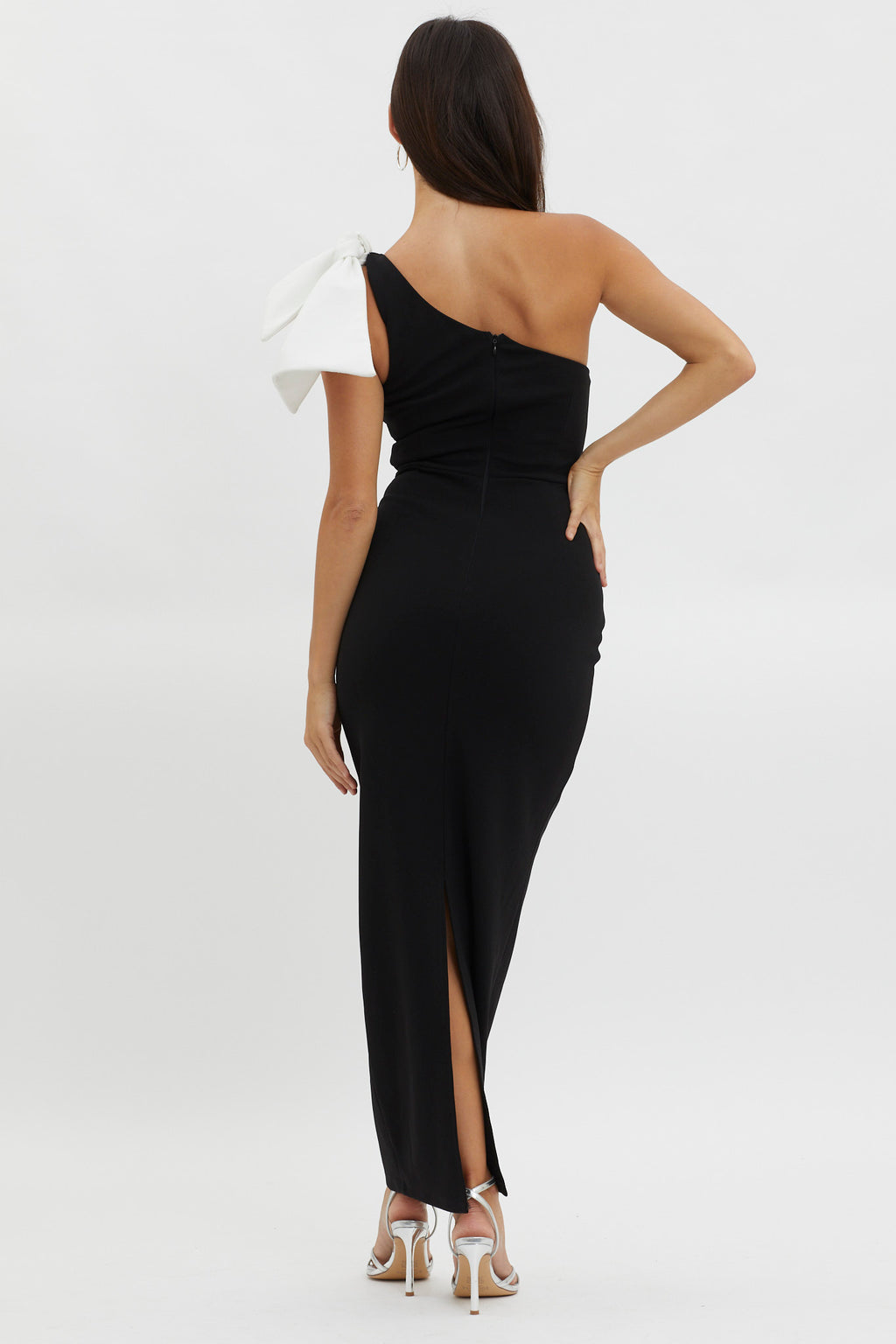 Tiffany One-Shoulder Bow Maxi Dress Black by Selfie Leslie