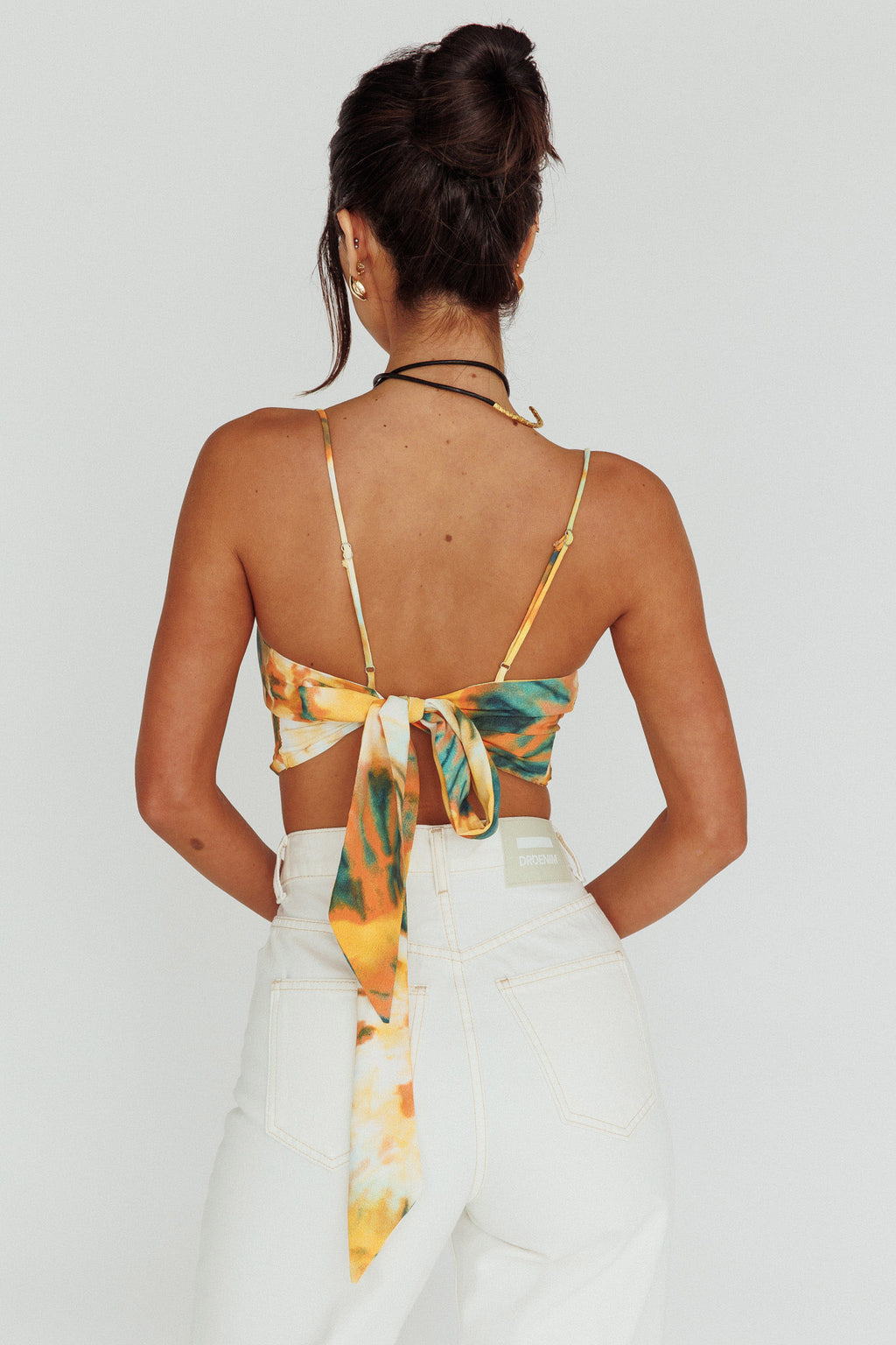 Show Me Love Cowl Neck Tied Back Crop Top Tie-Dye Yellow by Selfie Leslie