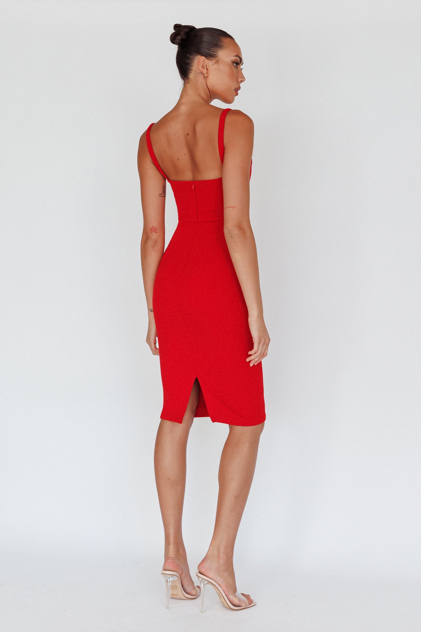 Georgia Square Neckline Midi Dress Red by Selfie Leslie