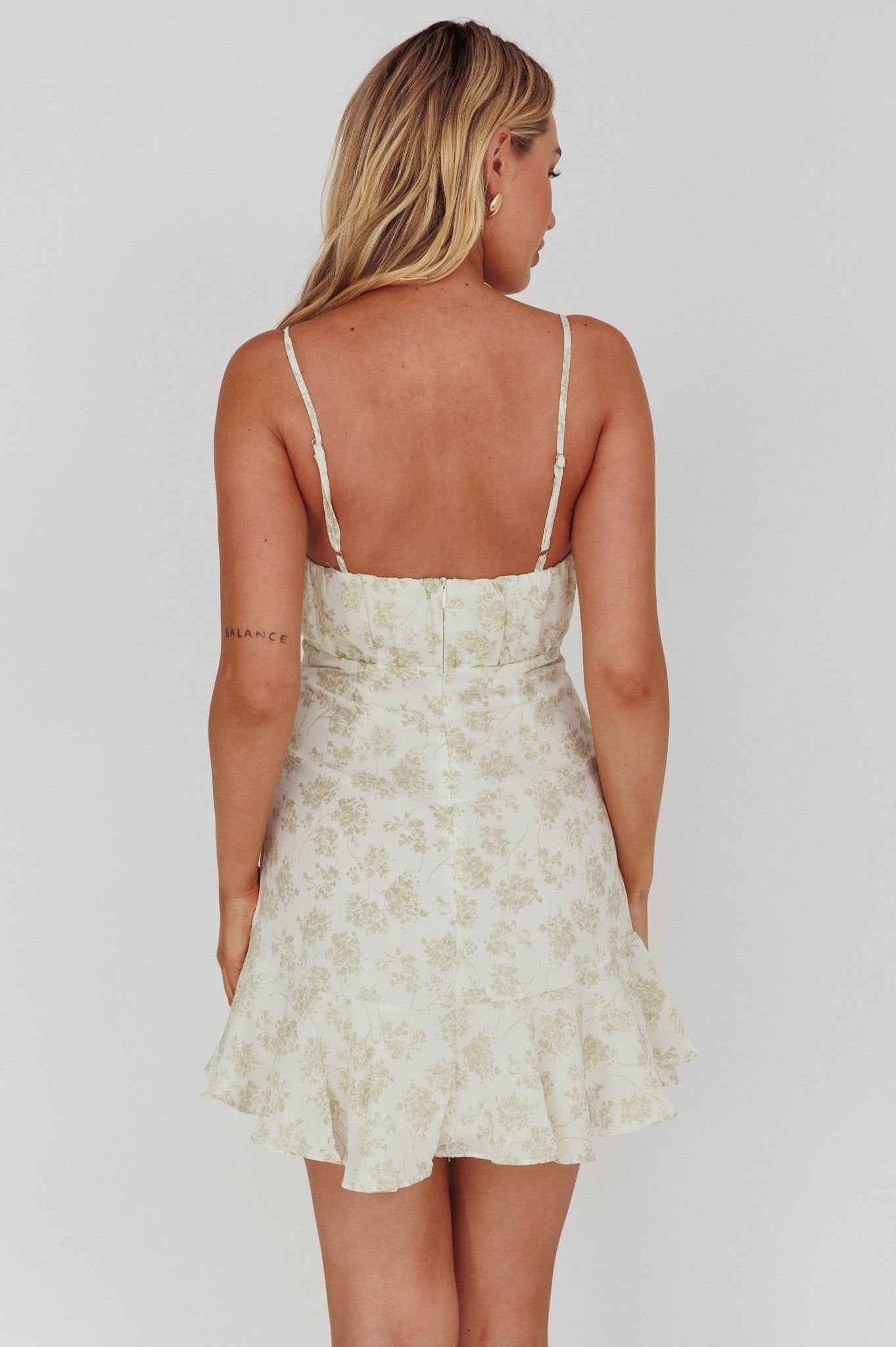 Promise Me Ruched Bust Pintuck Pleat Detail Dress Floral Pistachio by Selfie Leslie