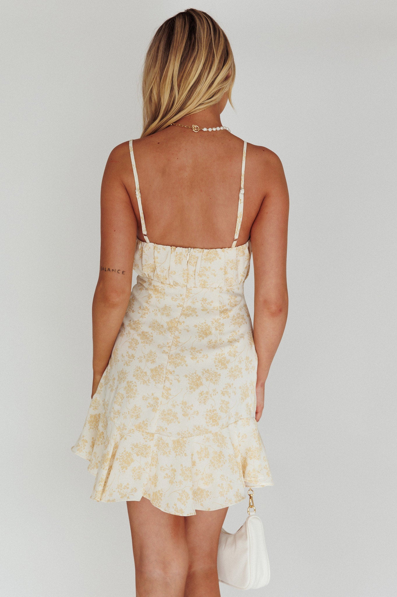 Promise Me Ruched Bust Pintuck Pleat Detail Dress Floral Yellow by Selfie Leslie