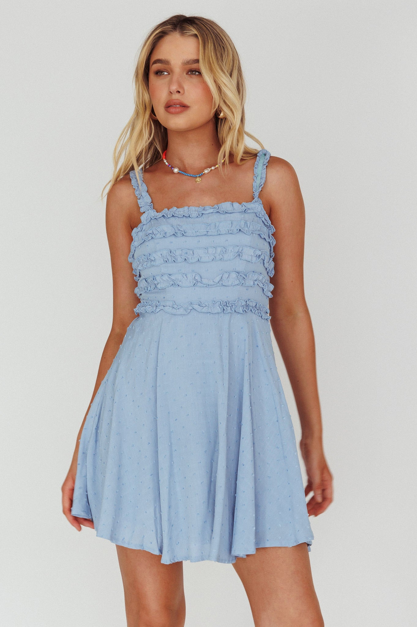 Illia Frill Trim Textured Dress Blue by Selfie Leslie