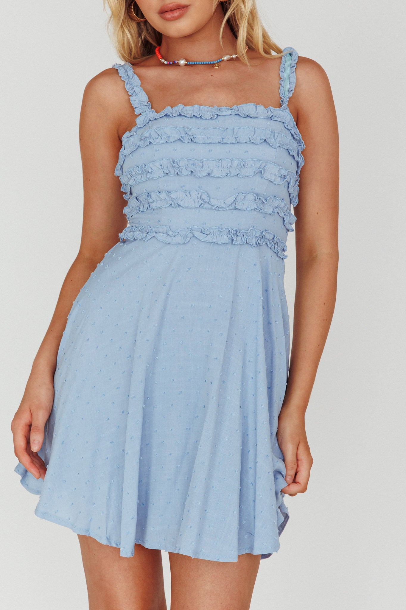 Illia Frill Trim Textured Dress Blue by Selfie Leslie