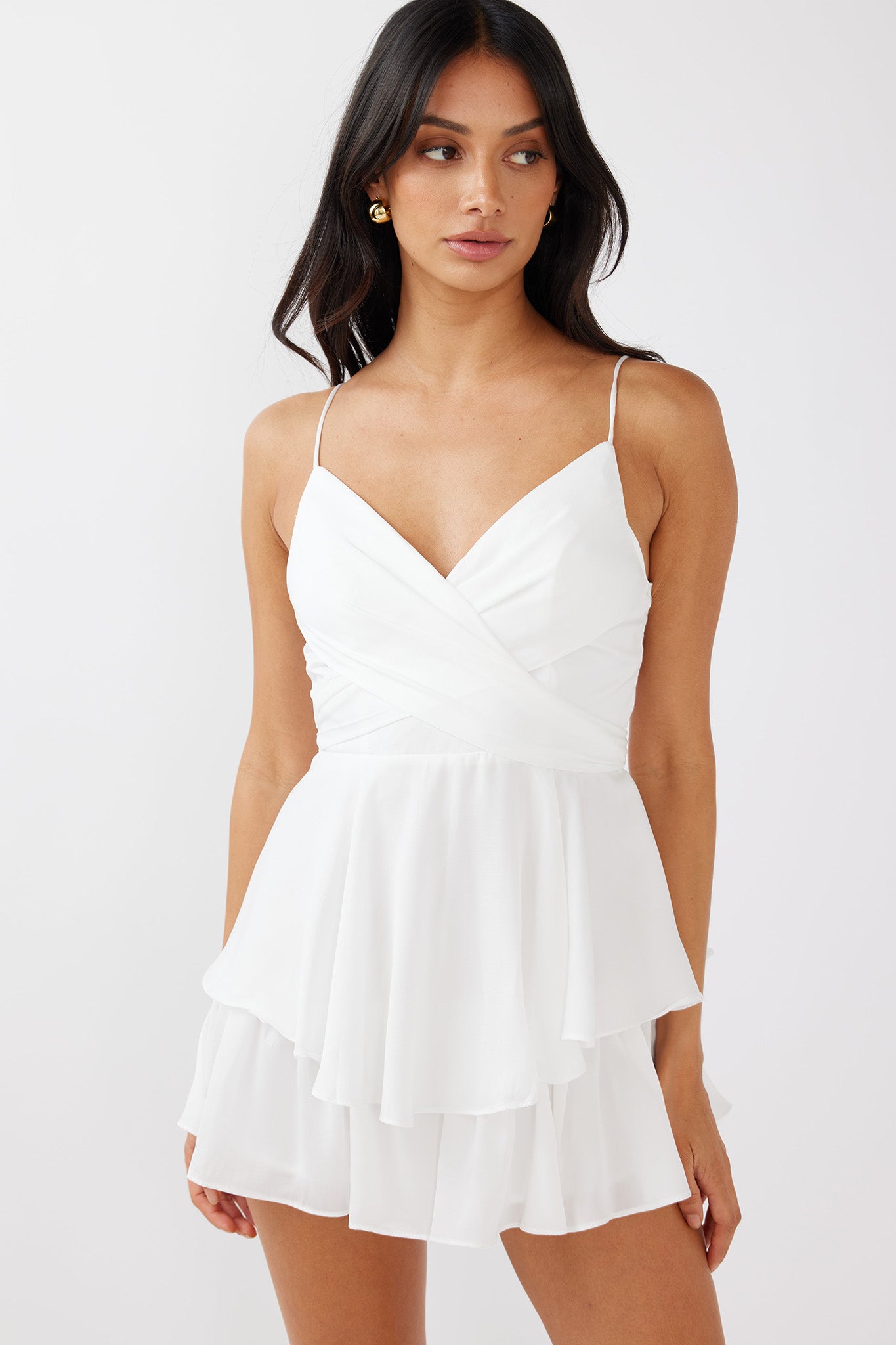 It's Complicated Crossover Bodice Flounce Romper White by Selfie Leslie