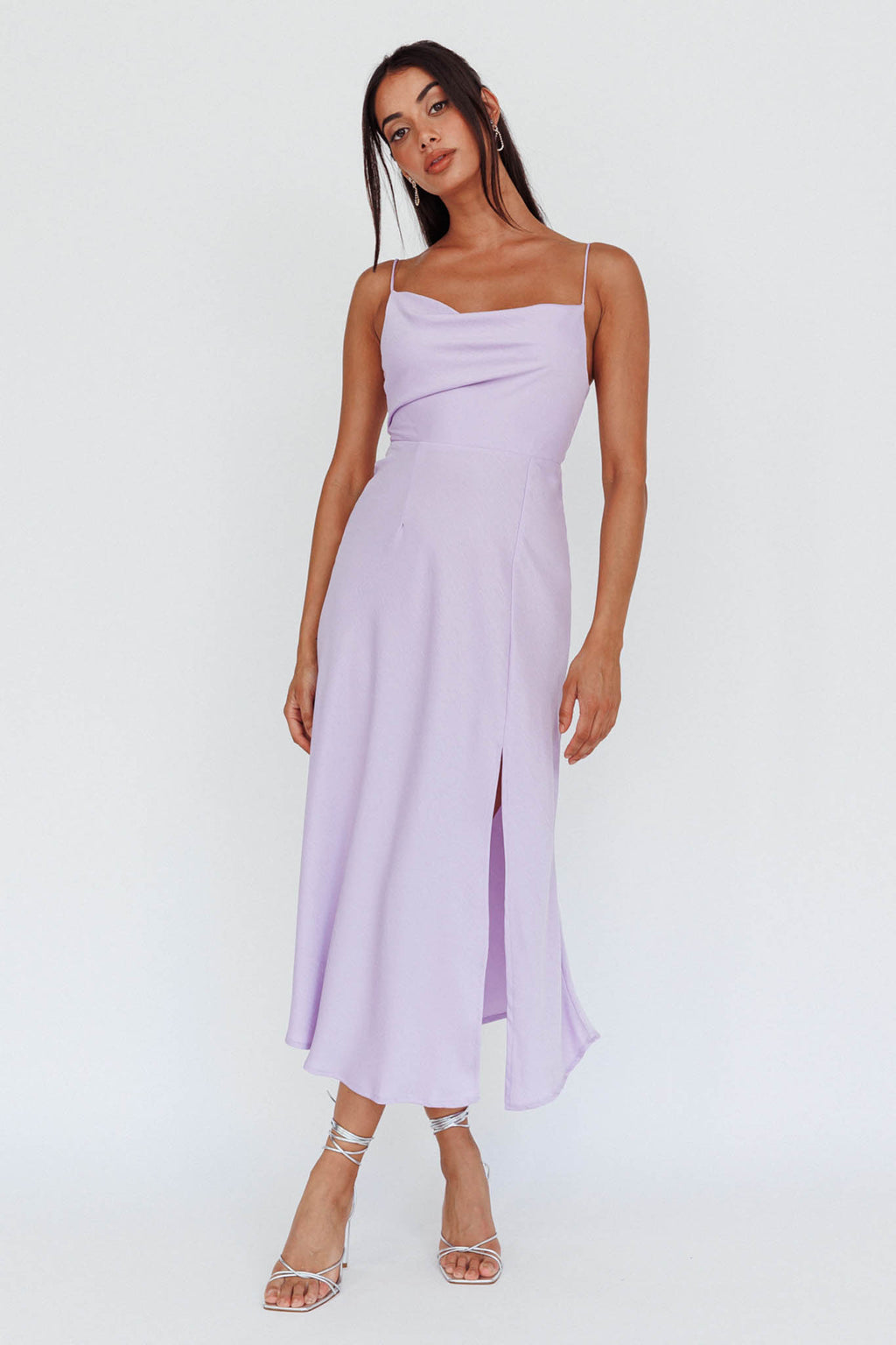 Suki Front Split Midi Dress Lilac by Selfie Leslie