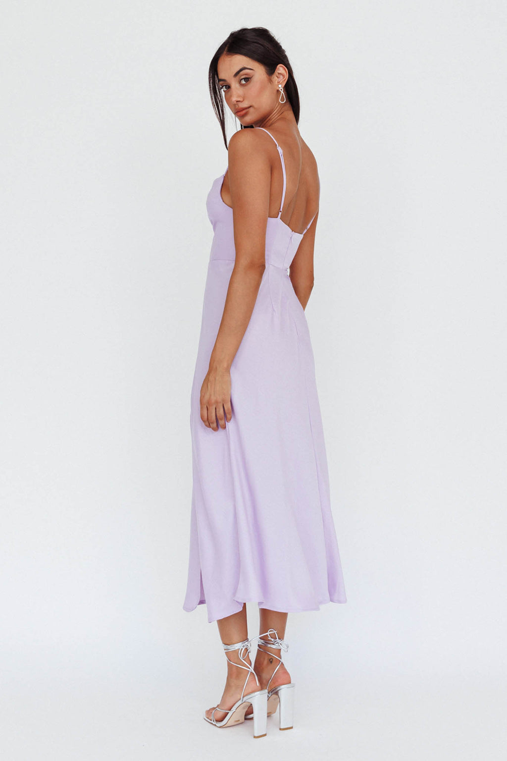 Suki Front Split Midi Dress Lilac by Selfie Leslie
