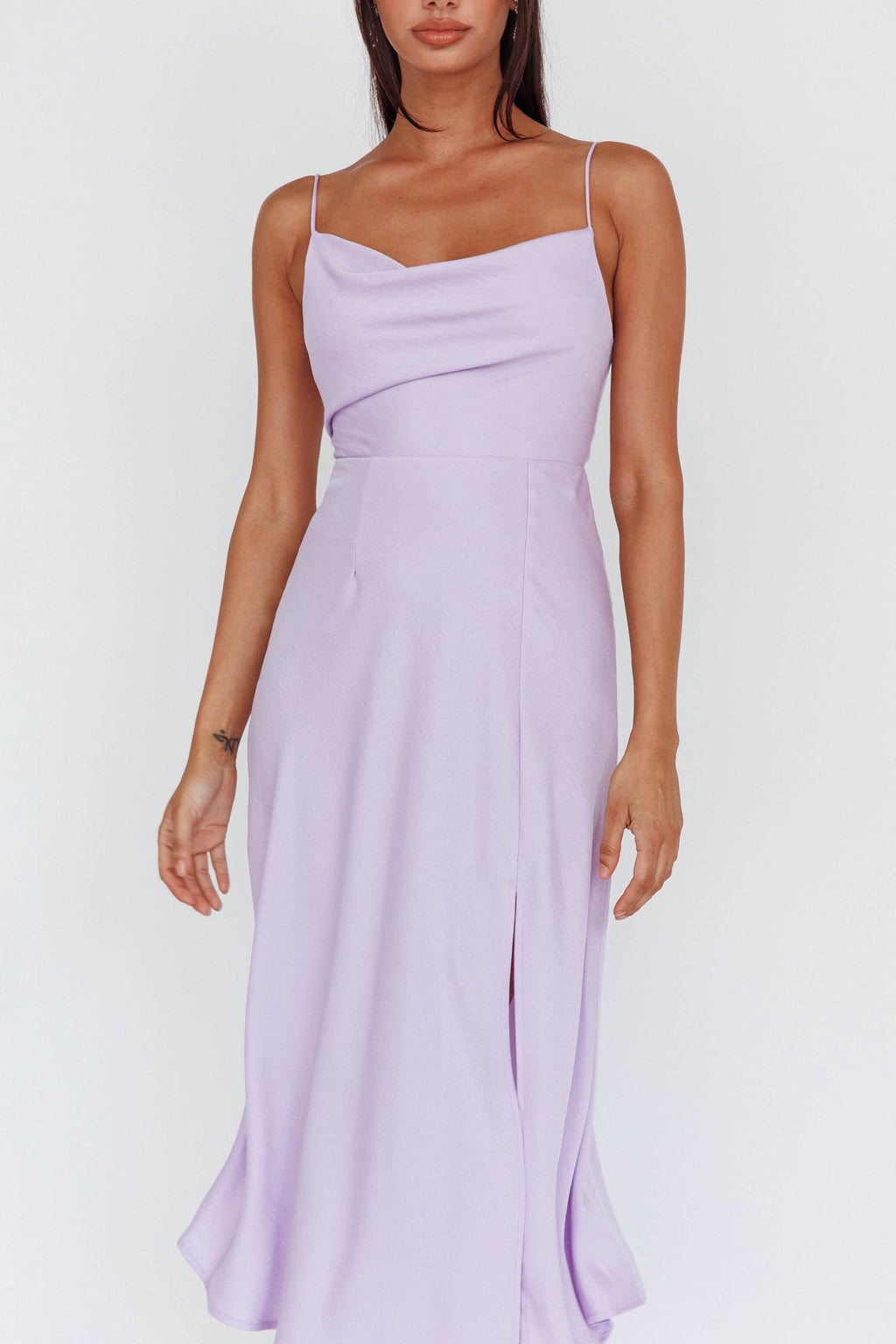 Suki Front Split Midi Dress Lilac by Selfie Leslie